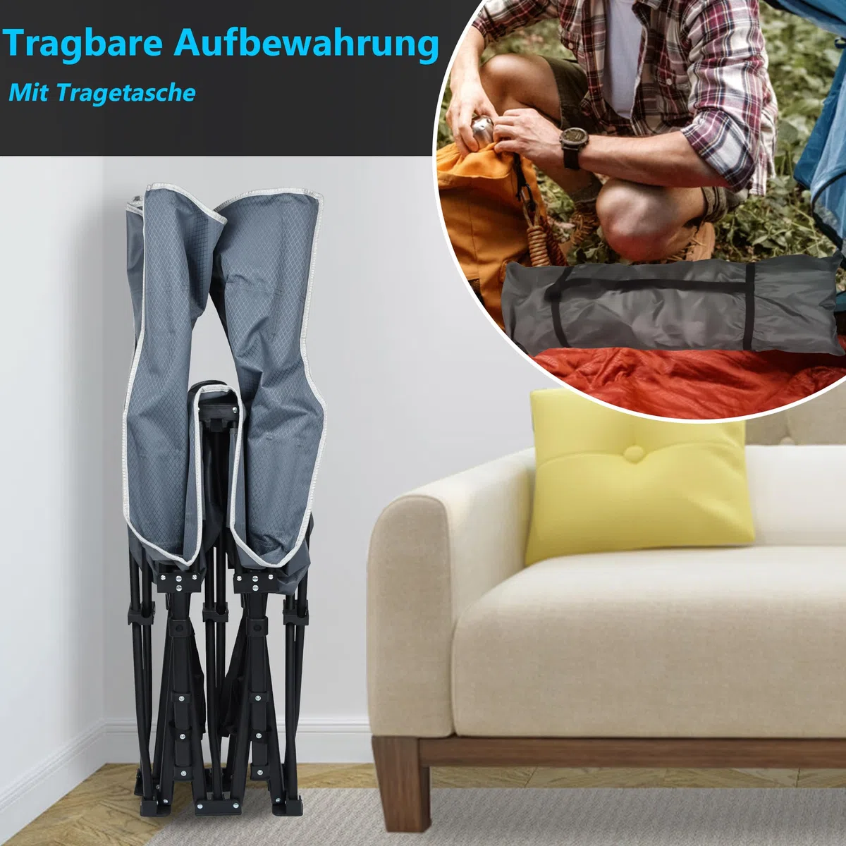 XMTECH Feldbett Klappbar Campingbett Gästebett für Erwachsene 250kg, 190 x 62 x 38cm Faltbar Camping Reisen Bett mit Transporttasche, Feldbetten für Camping Outdoor Reisen Büro Indoor