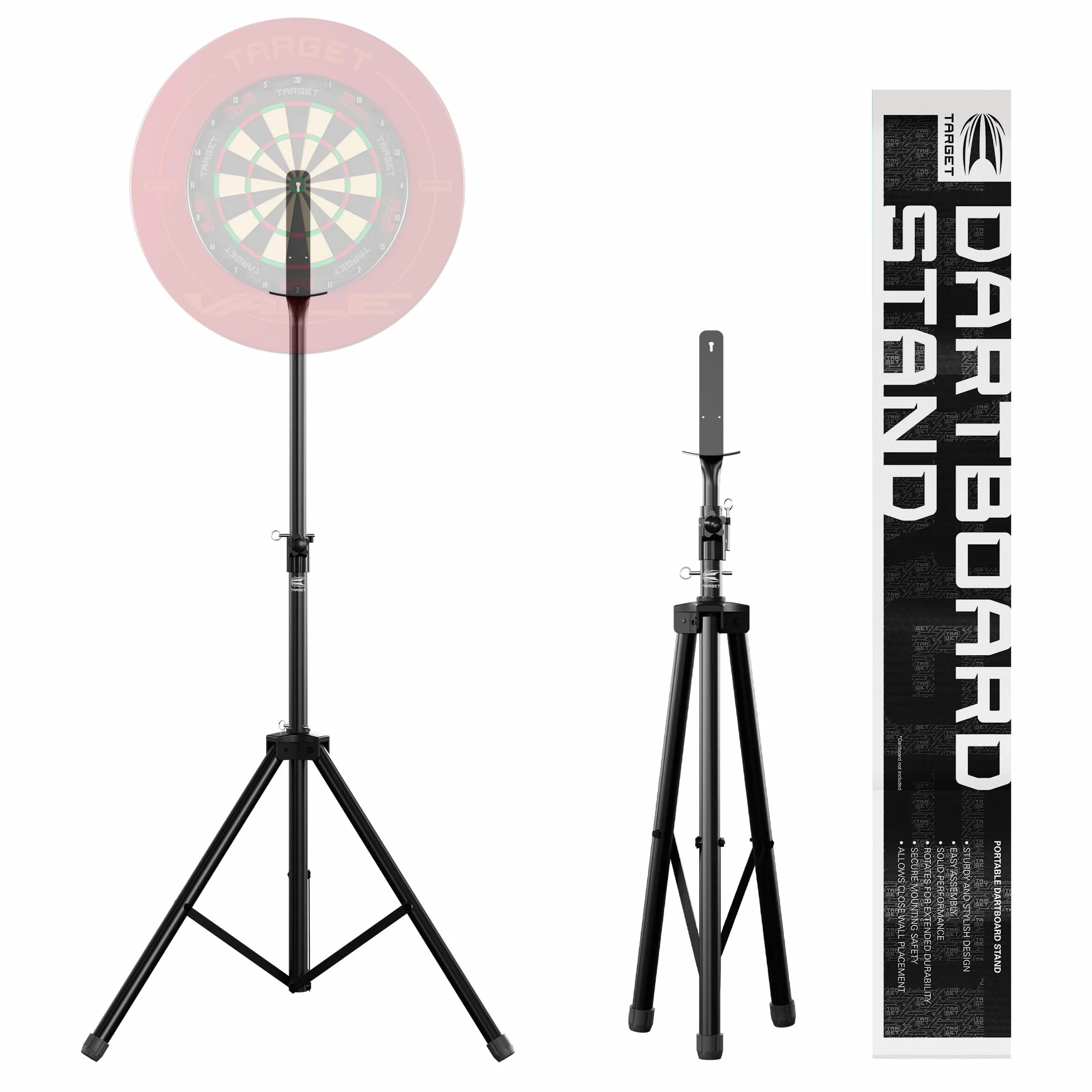 TARGET DARTS Tragbarer Dartboardständer | Mobiler Dartscheibenständer mit Stativ, freistehendes mit Halterung, für drinnen und draußen, faltbarer Reiseständer für Steeldarts und Softdarts Dartscheiben