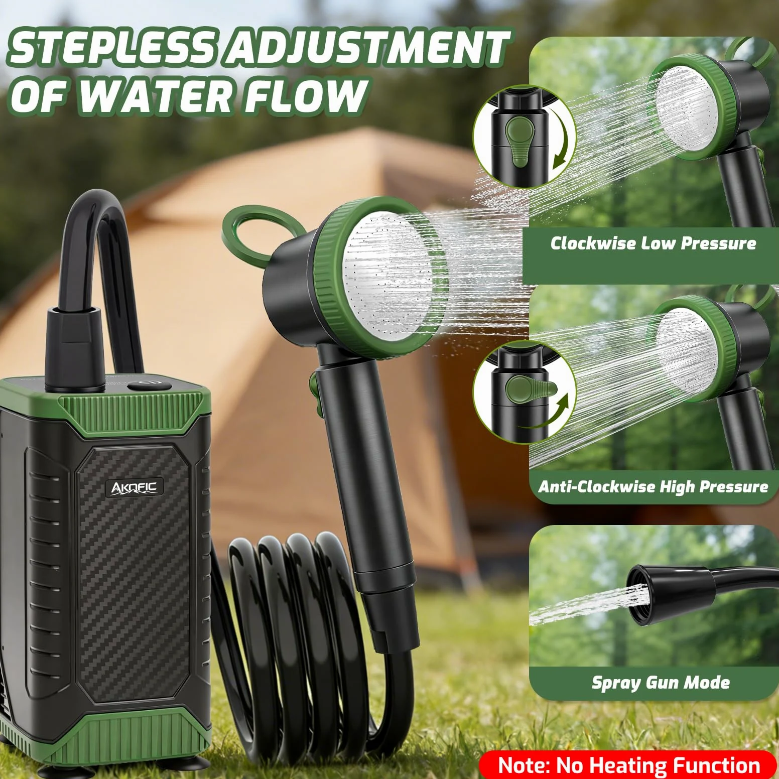 Campingdusche mit Pumpe, 8000mAh Camping Dusche mit Akku und Intelligenter Digitalanzeige, Tragbare Outdoor Mobile Dusche Set mit Duschkopf und 2m Schlauch für Camping Reisen Garten Autowaschen