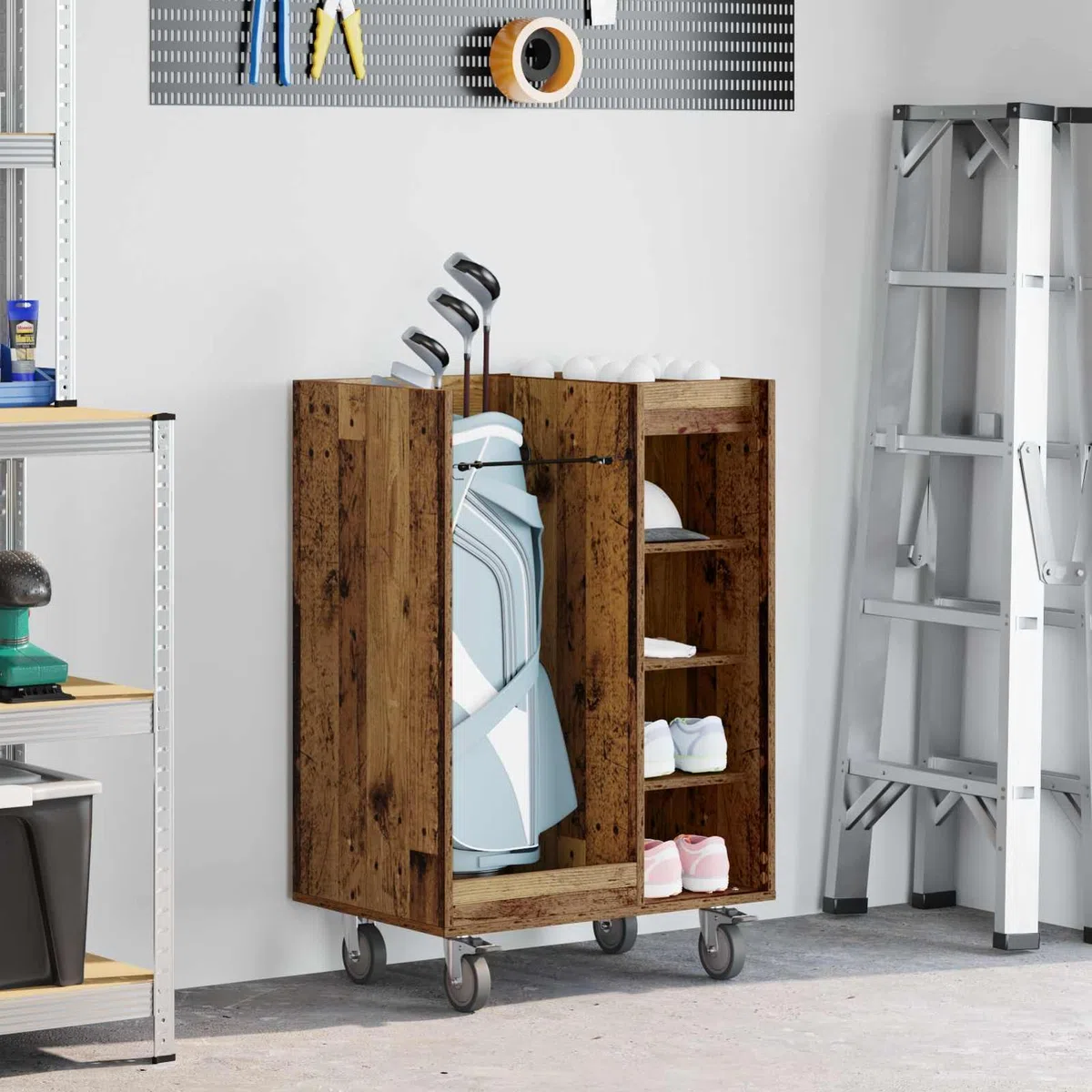 Gecheer Golf-Schrank Uni Altholz, 65 x 45 x 98 cm, Holz, Stauraum für Golfzubehör, Garagen oder Wohnräume
