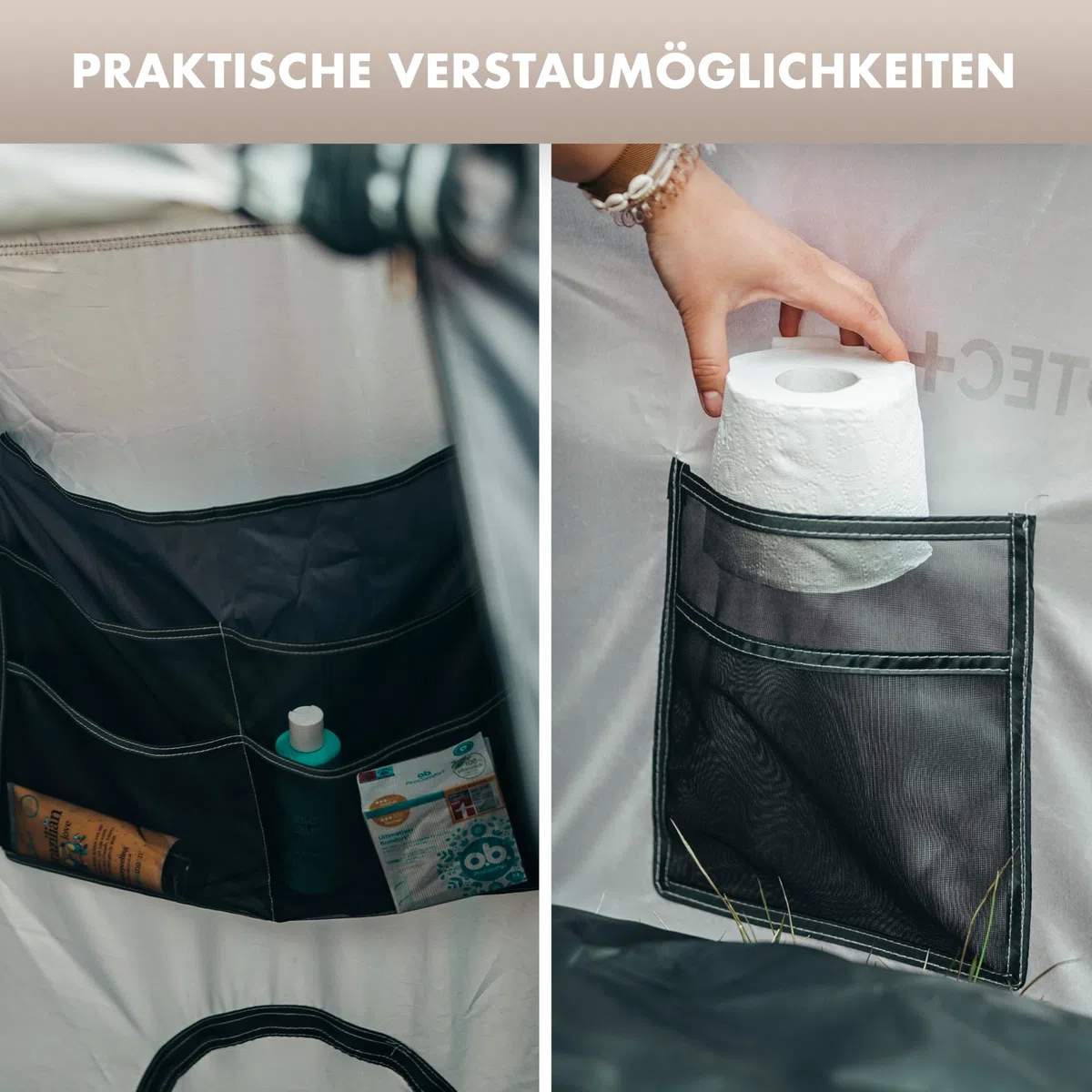 NATURBUMMLER Duschzelt Pop-Up [Privacy Protec+] wasserdicht & Blickdicht mit 5 Taschen & Boden (1,9  m Stehhöhe) – mobiles Toilettenzelt Umkleidezelt Sichtschutz für Camping Strand Outdoor