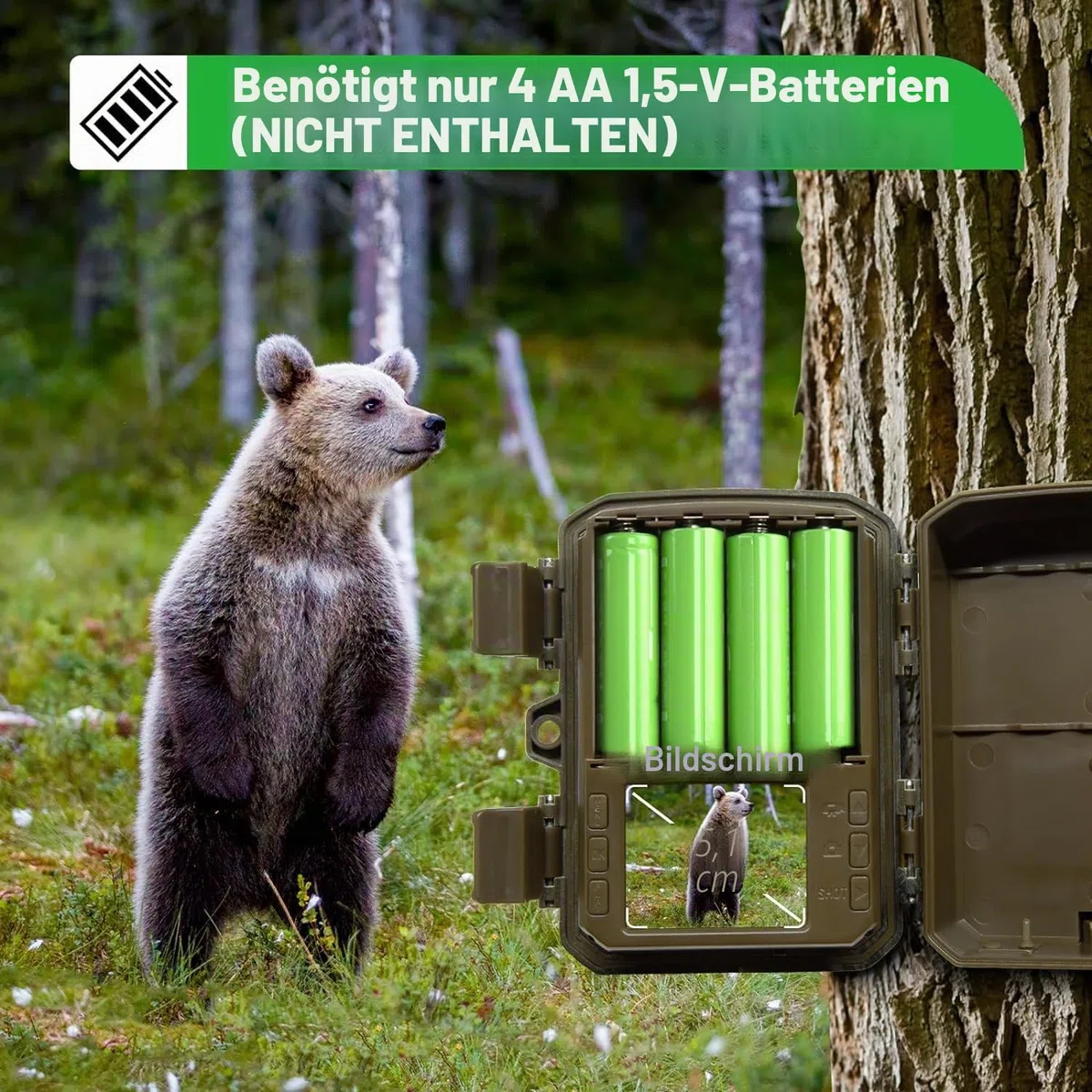 Coolifepro WLAN-Fotofalle Bluetooth, Mini 32 MP 1080P Jagdkamera mit IR Nachtsicht wasserdicht IP66 Fotofalle mit 32 GB SD-Karte für die Überwachung der Wildtiere