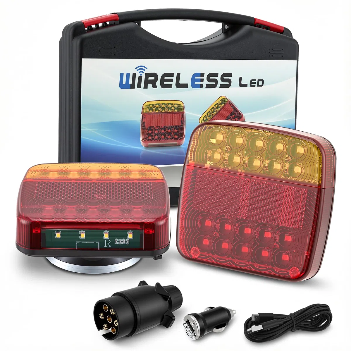 Kabellose LED Anhängerleuchten mit Magnet - 12/24V Drahtloses Rücklicht Set, Wasserdicht & Wiederaufladbar mit USB, Wohnwagen, LKW und Transporter