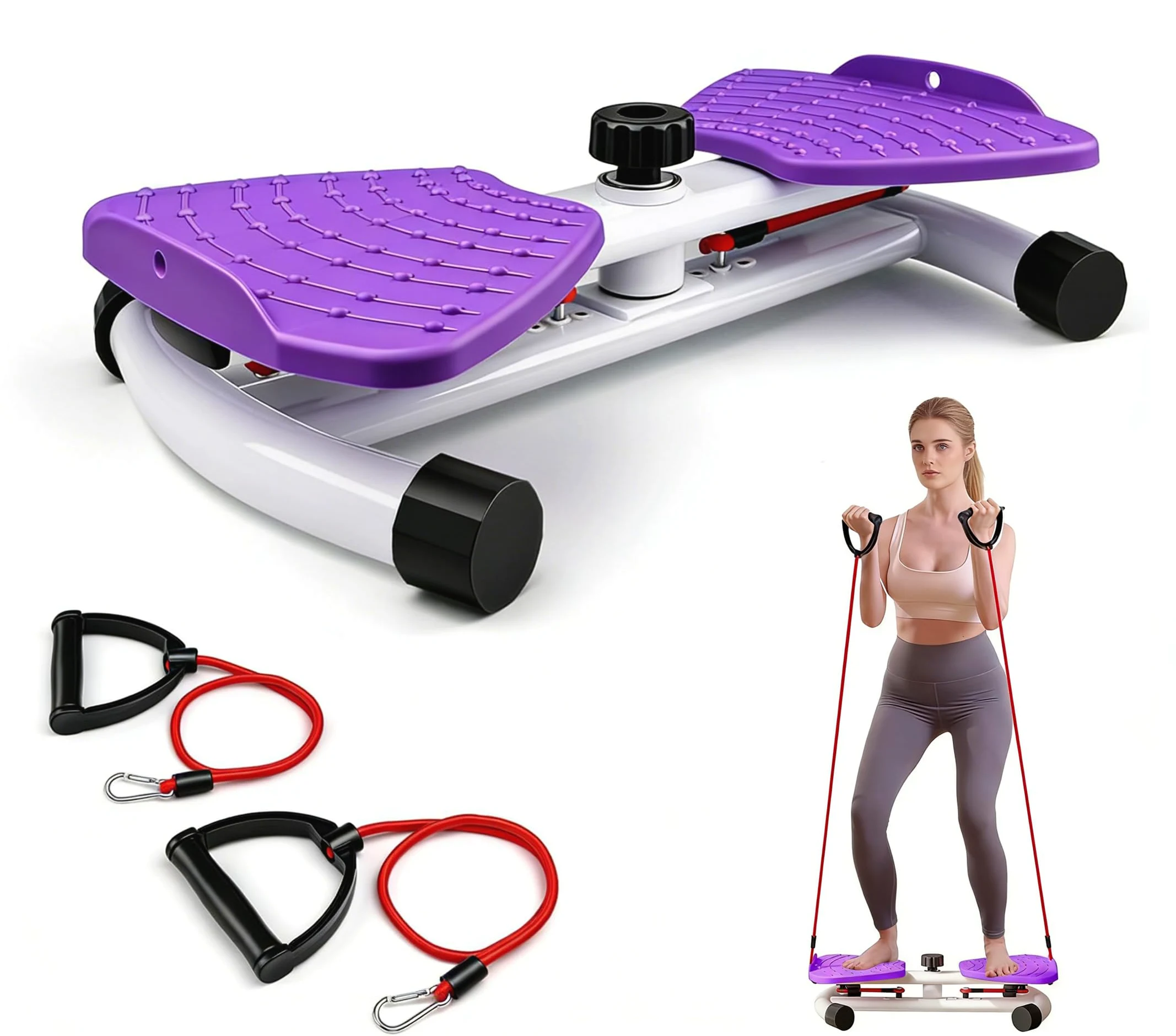 Hüfttwister, Twist board, Waist Twister mit 2 Widerstandsschnüren, Stehendes Bauchübungsbrett Tragkraft 130 KG, Twist Board Abnehmen Geräte für Bauchmuskeltraining und Schlanke Taille