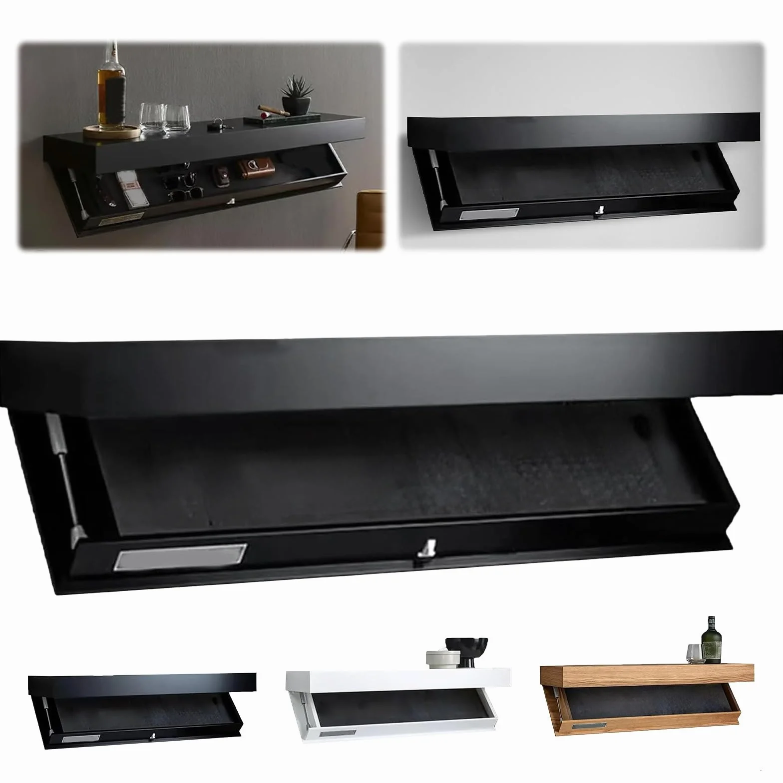 Versteckter Waffensafe, schwebender Waffensafe, Design Regal mit Geheimfächern, Wandmontage, kompakte Waffenaufbewahrung im Wohnzimmer