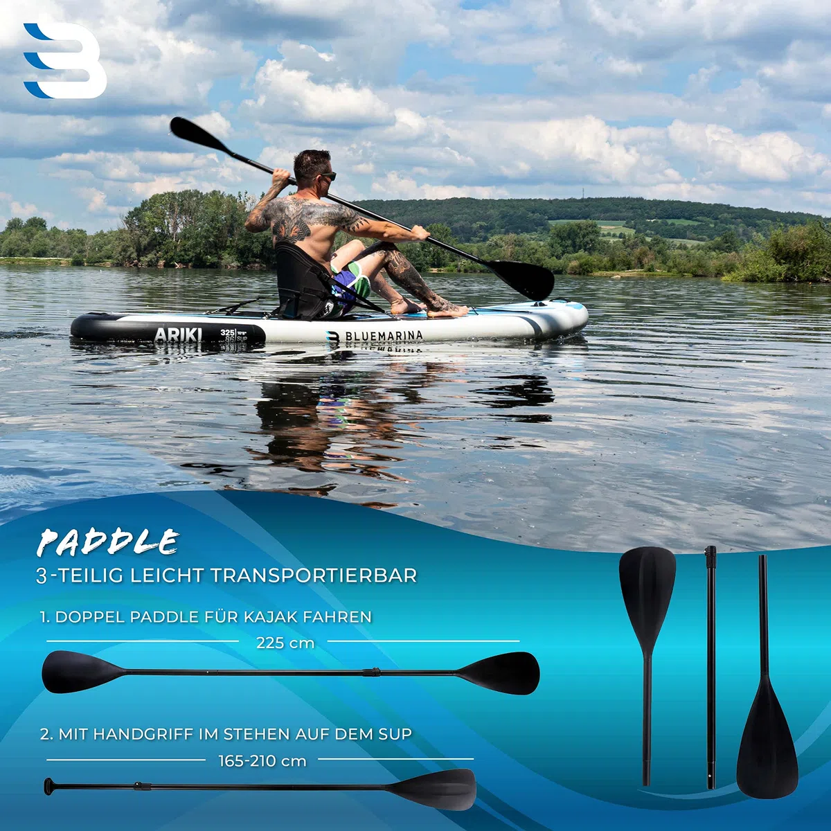 Bluemarina Kajaksitz für Stand Up Paddling Board | Inklusive Paddel - Kanusitz - Hochwertiges & bequemes Schaumstoffpolster - Rückenlehnensitz - Verstellbar - rutschfest
