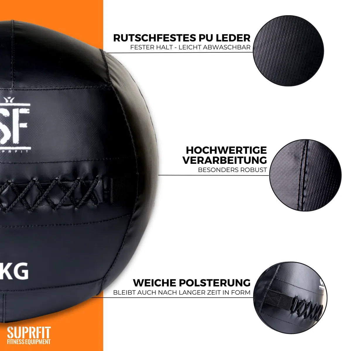 SUPRFIT – Medizinball für Cross- & Functional Training – Wall Ball mit weichem Polster & griffiger PVC-Oberfläche – Gewichtsball zum Training von Explosivkraft, Kondition & Koordination