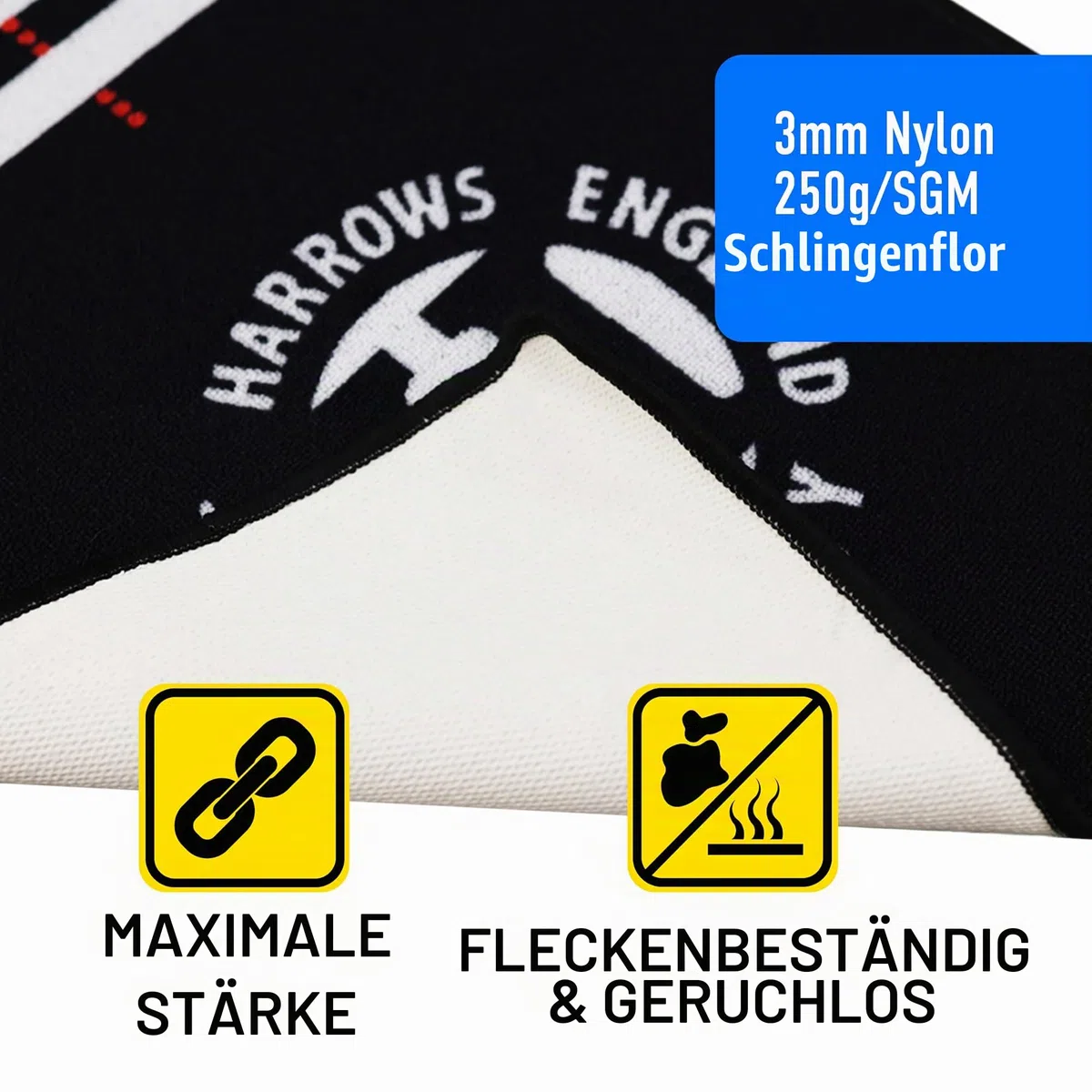 Harrows Dartmatte mit Darts Oche | Bodenmattenschutz | Rutschfeste Matte | Professionelle Dartmatte mit Gummiunterseite