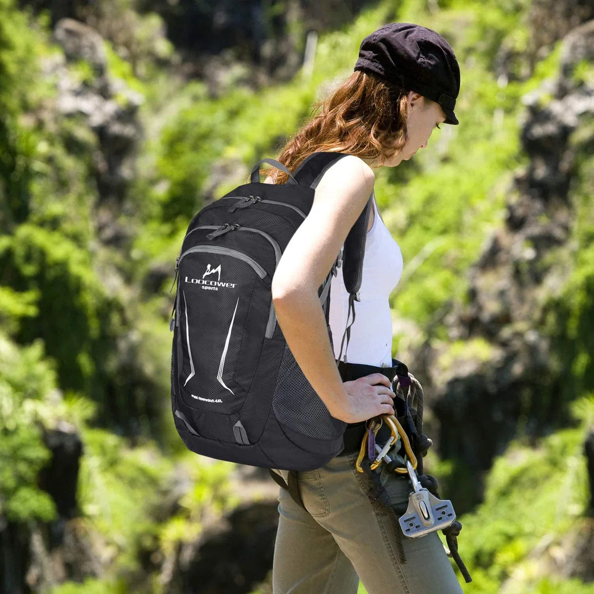 45L Leichte Packable Reiserucksack Wanderrucksack, Multifunktionale Tagesrucksack, Faltbare Camping Trekking Rucksäcke, Utra Leicht Outdoor Sport Rucksäcke Tasche - Black