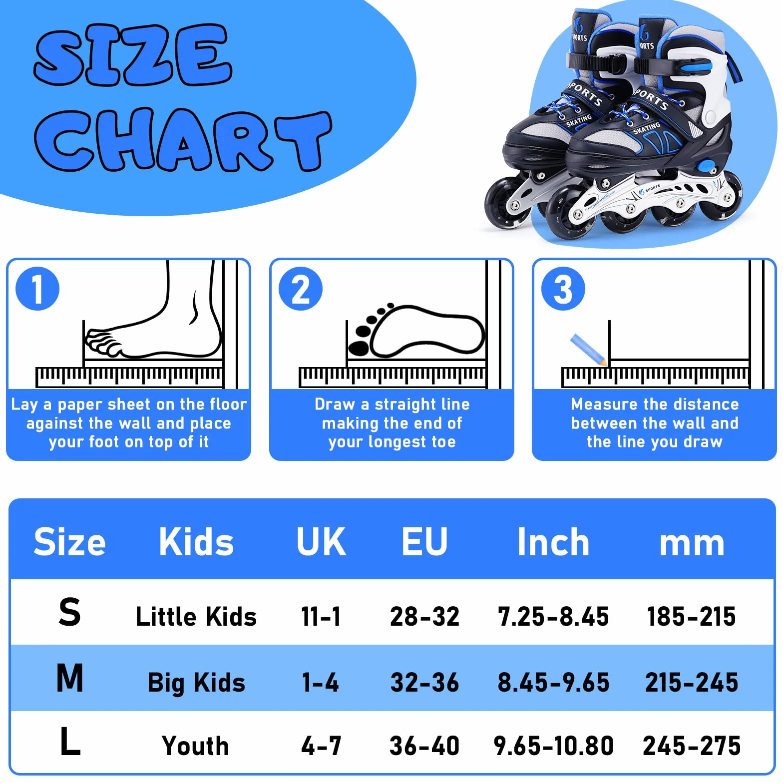 Inline Skates für Kinder Jungen Mädchen Anfänger, Inliner Herren Damen 4 Size verstellbare Rollschuhe mit Light Up Rollen.
