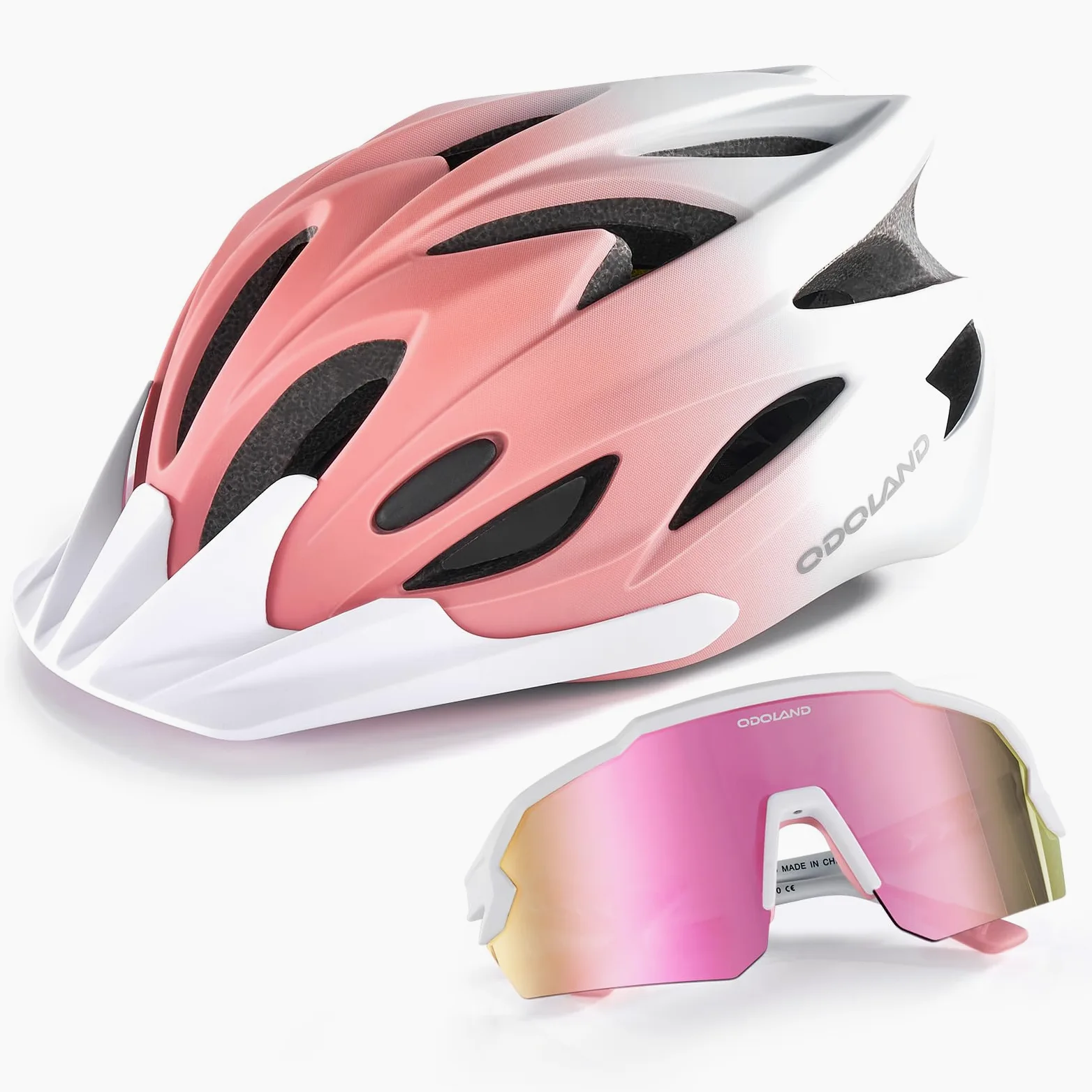 Odoland Fahrradhelm Fahrradbrille Set, Radhelm mit Sportbrille Einstellbarer Rennradhelm Atmungsaktiv MTB Mountainbike Helm für Erwachsene Herren Damen