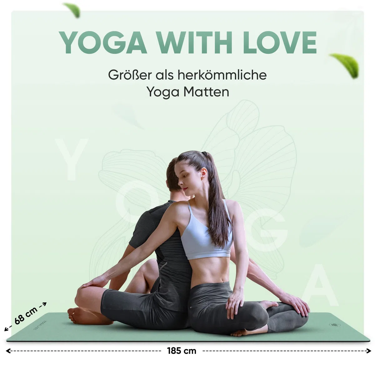 Premium Yoga-Matte STUDIO 185 x 68 x 0,4cm (extra groß) inkl. Gurt aus ECO PU & Naturkautschuk - Antirutsch-Beschichtung Gymnastik & Pilates-Matte 100% nachhaltig, schadstofffrei