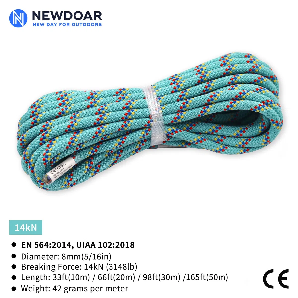 NewDoar UIAA-Zertifizierter Statisches Kletterseil 14KN 8mm Hochfeste Reepschnüre 10M/20M/30M/50M Sicherheitsseil für Klettern,Höhenrettung,Outdoor-Überleben,Bergsteigen, Abseilen, Höhlenerkundung