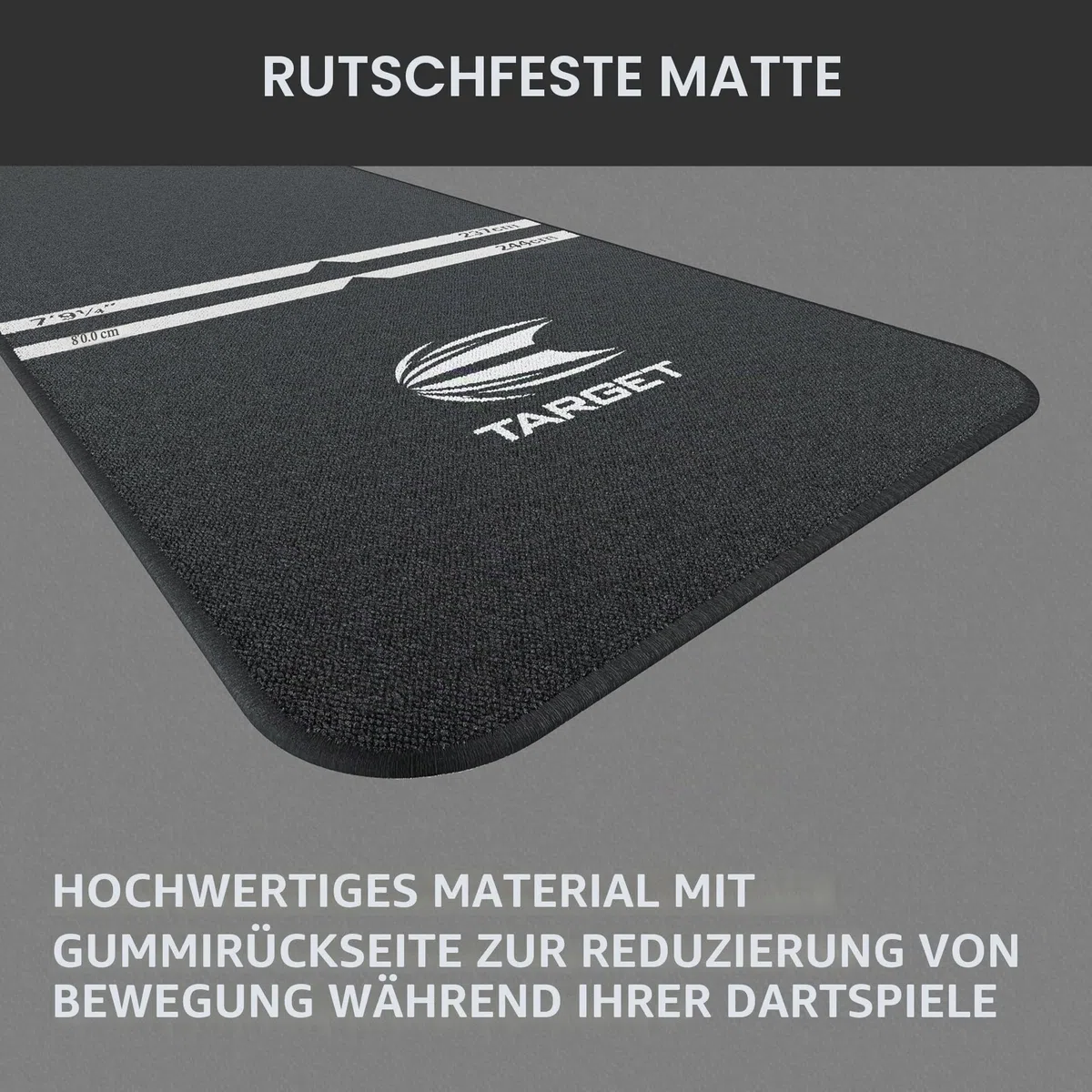 Target Darts World Champion Dart-Matte | Dart Oche Matte mit Softdart und Steeldart Wurfabständen | rutschfeste Teppichmatte für Boden und Dartspitzen Schutz | Dart Zubehör
