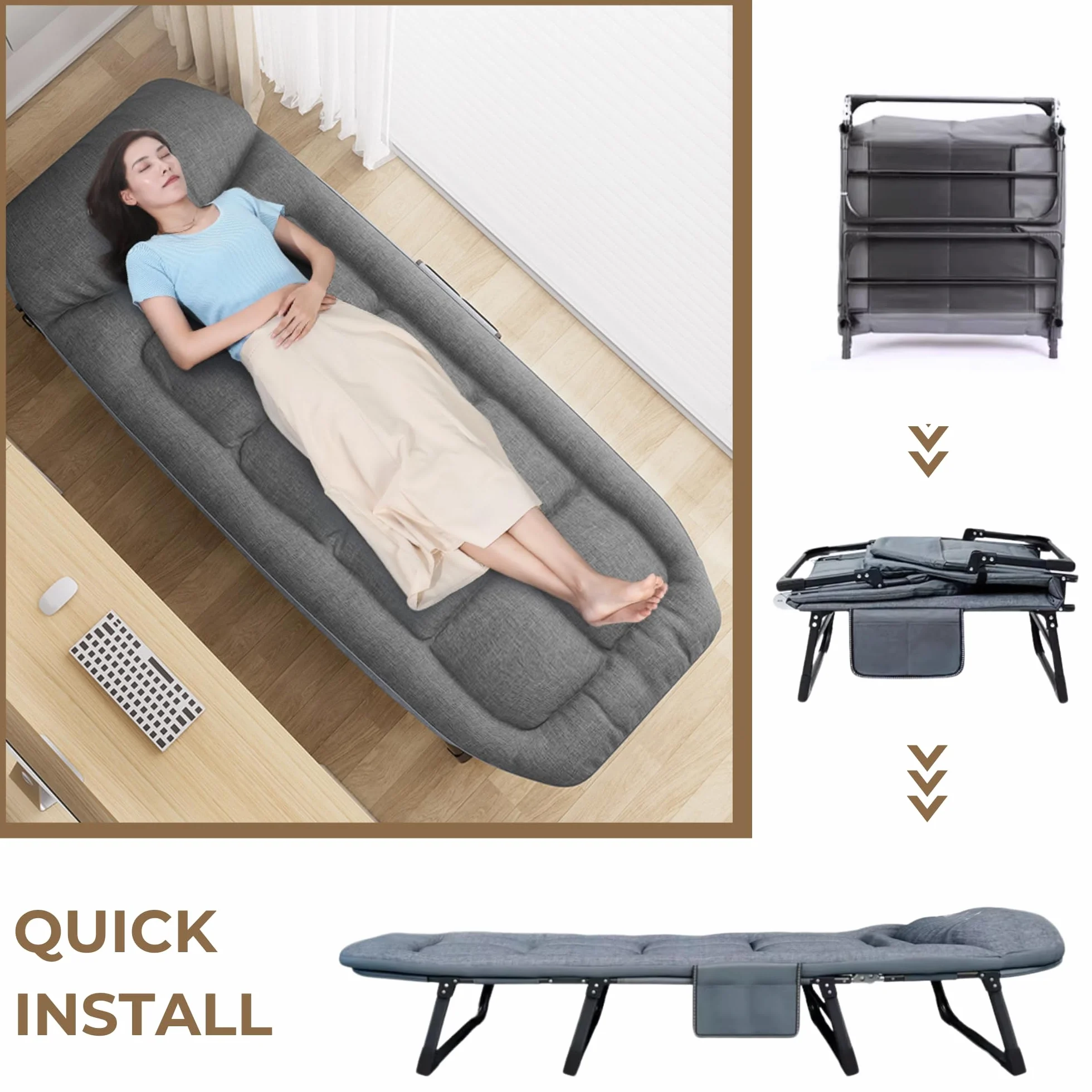 MAGIC SELECT Hängematte Campingbett.Gepolstertes Campingbett. Klappbares Campingbett. Feldbett. Reisebett mit Kissen, Tasche. Baumwolle und Leinen. Carbon-Ansatz (200 x 63 cm).