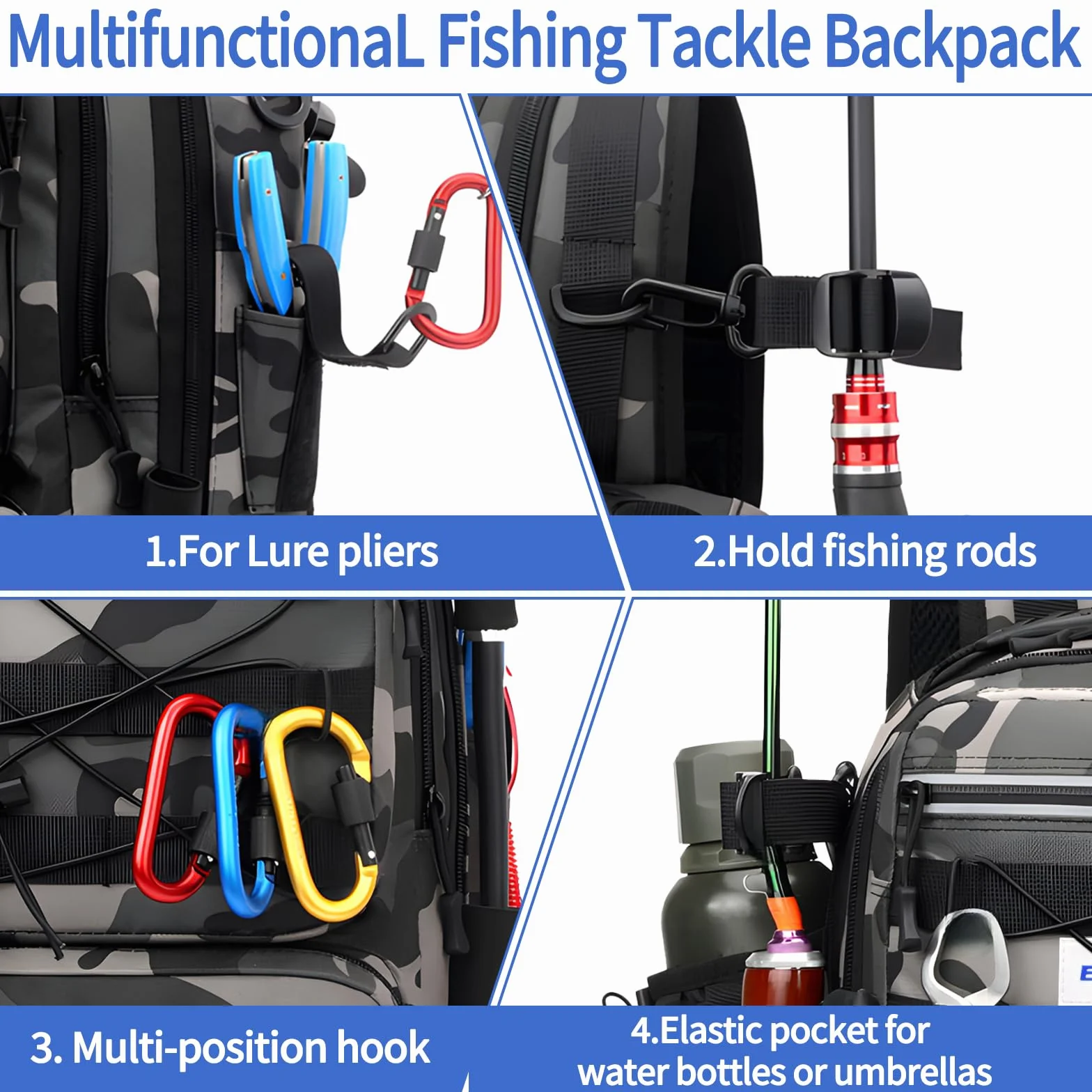 Angelrucksack, Angelzubehör Rucksack mit Rutenhalter wasserdichte Outdoor Angeltasche, Angelrucksack Tasche, Angelbox Aufbewahrungstasche, Angelrucksacks zum Angeln Camping Wandern Reisen