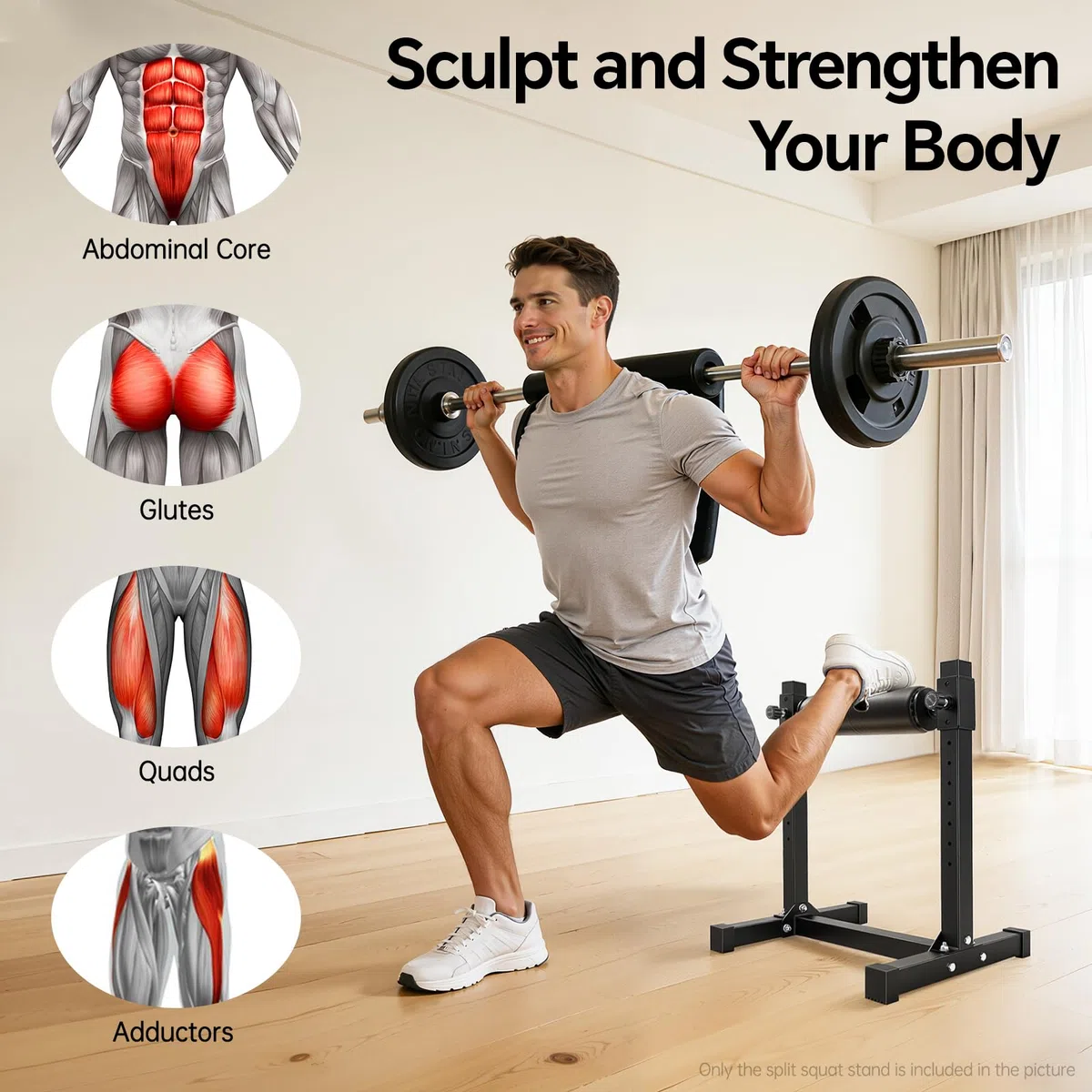 Bulgarischer Split Squat Stand, Single Leg Squat Roller Stand mit 9 Verstellbaren Rollenhöhen Lower Body Specialty Machine für Kniebeugen Beinausfallschritte