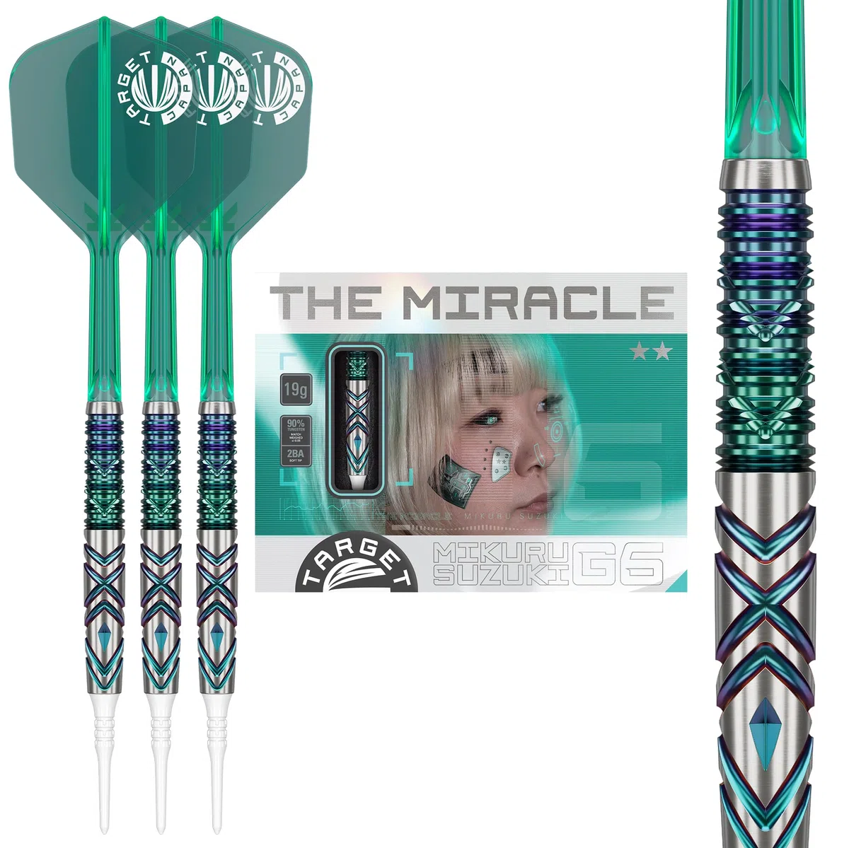 Target Japan The Miracle G6 Soft Tip Darts with Kflex, 21.5G | Yuta Hayashi Generation 6, 90% Tungsten Dart Set, K-Flex-Flüge und -Schäfte, 2BA Pixel Tips