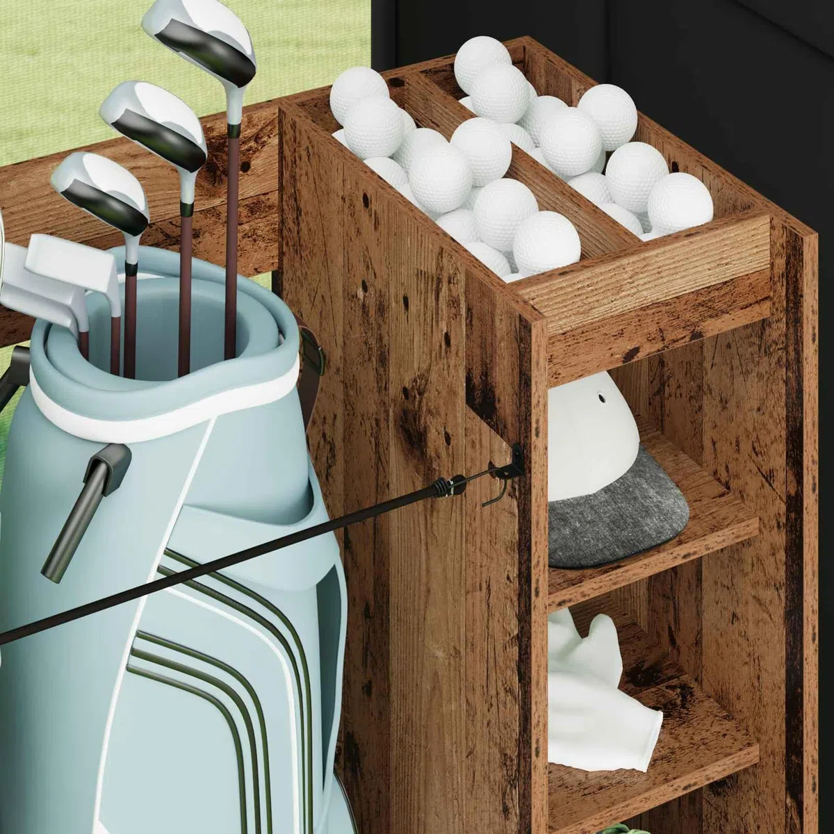Gecheer Golf-Schrank Uni Altholz, 120 x 45 x 98 cm, Holz, Stauraum für Golfzubehör, für Garage und Wohnraum