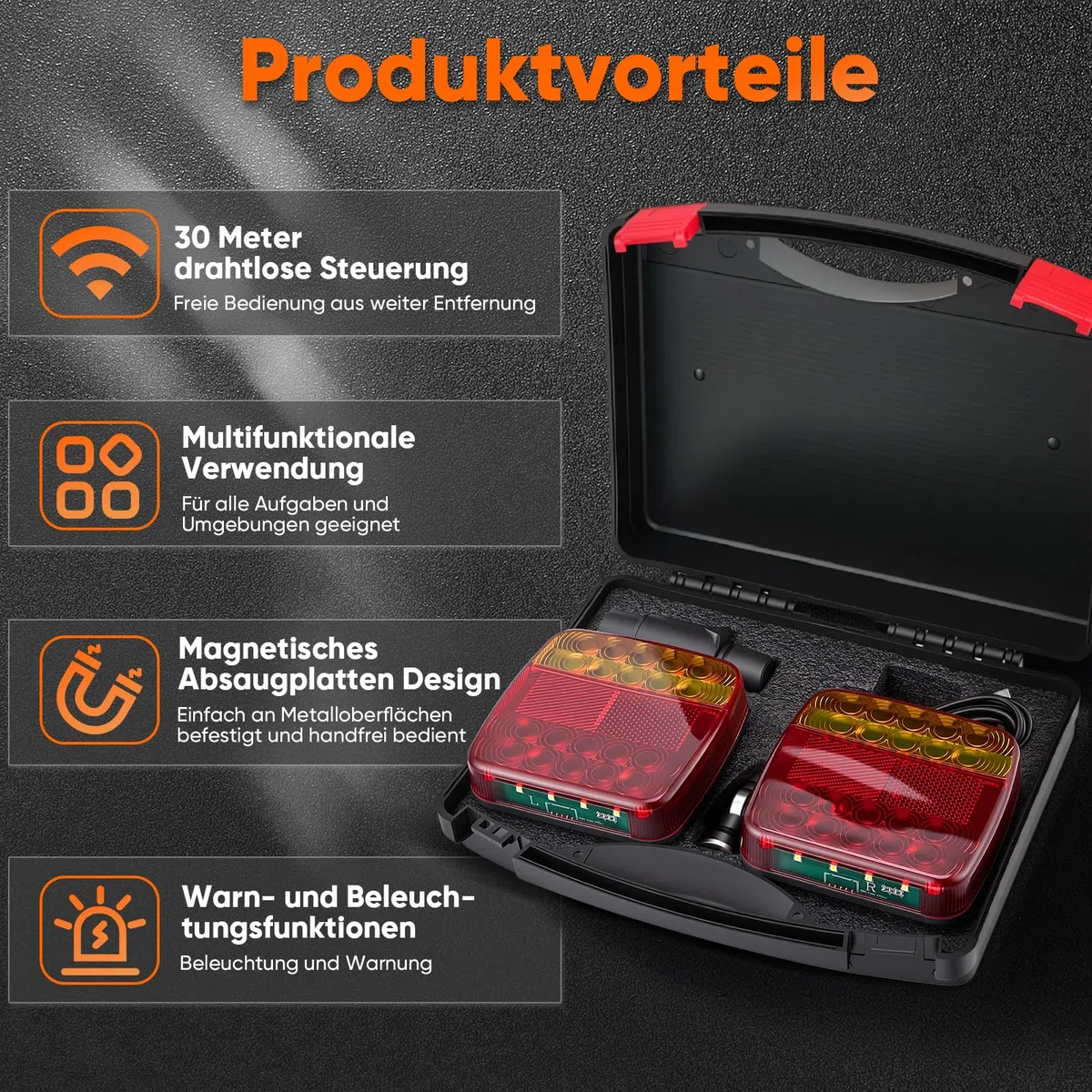 Kabellose LED Anhängerleuchten mit Magnet - 12/24V Drahtloses Rücklicht Set, Wasserdicht & Wiederaufladbar mit USB, Wohnwagen, LKW und Transporter