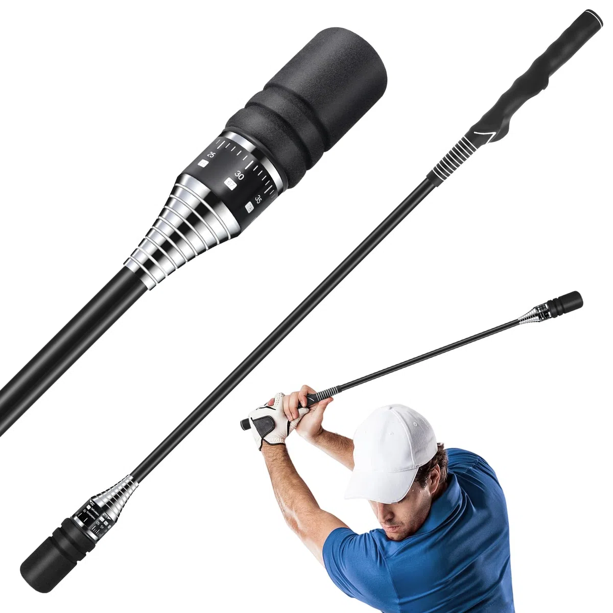 Golfschwung-Trainer – Einstellbare Geschwindigkeit Rechtshänder Click Stick Griffhilfe zum Üben und Vorrunden Aufwärmen