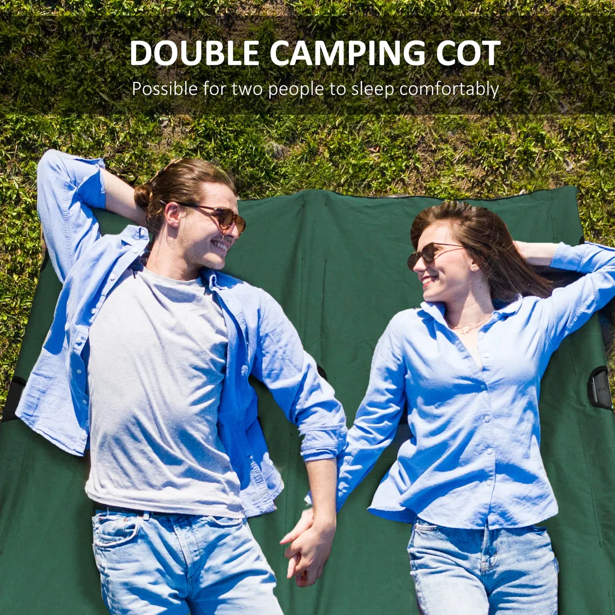 Outsunny Campingbett Klappbar für 2 Personen Feldbett Klappbett mit Tragetasche bis 136 kg belastbar Stahl Oxford 193 x 125 x 40 cm
