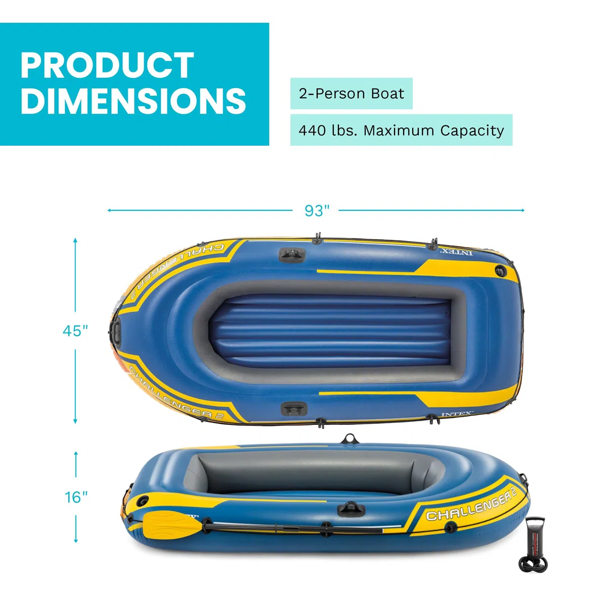 Intex Challenger 2 Schlauchboot Blau/Gelb 236 x 114 x 41 cm, 1 Stück