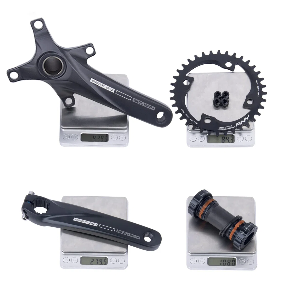 BOLANY Fahrrad Kurbelgarnitur 170mm kurbel 104BCD Hollowtech-Kurbelgarnitur 1 Fach Einzelspeed-Rundkettenblatt 34T/36T Zähne MTB Kurbelsatz mit Tretlager