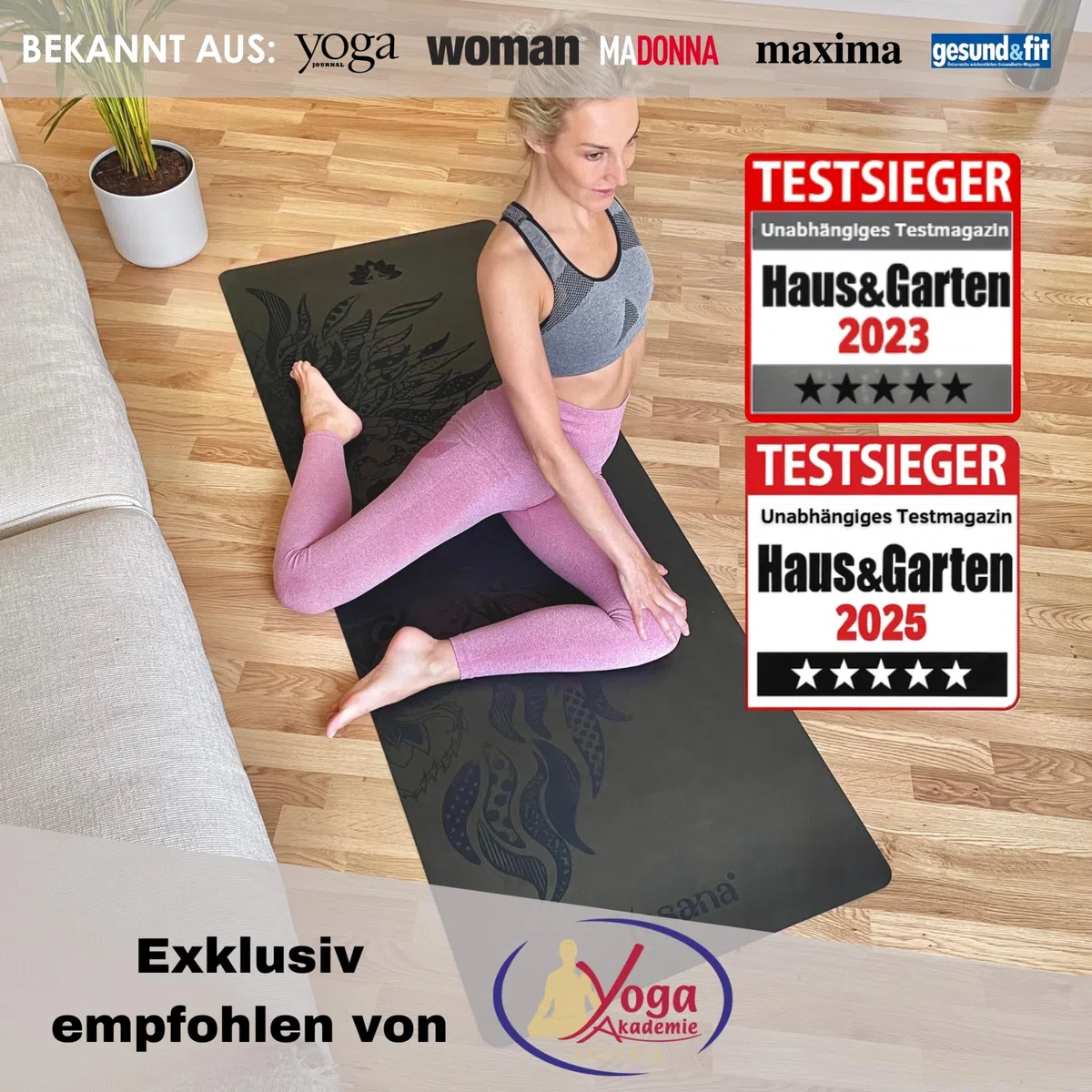 Yosana Yogamatte aus Naturkautschuk | extrem rutschfest | ULTRA GRIP Oberfläche aus ECO PU | extra breit 68cm | inklusive Tragegurt | Yoga matte 183x68cm | 4mm dünn