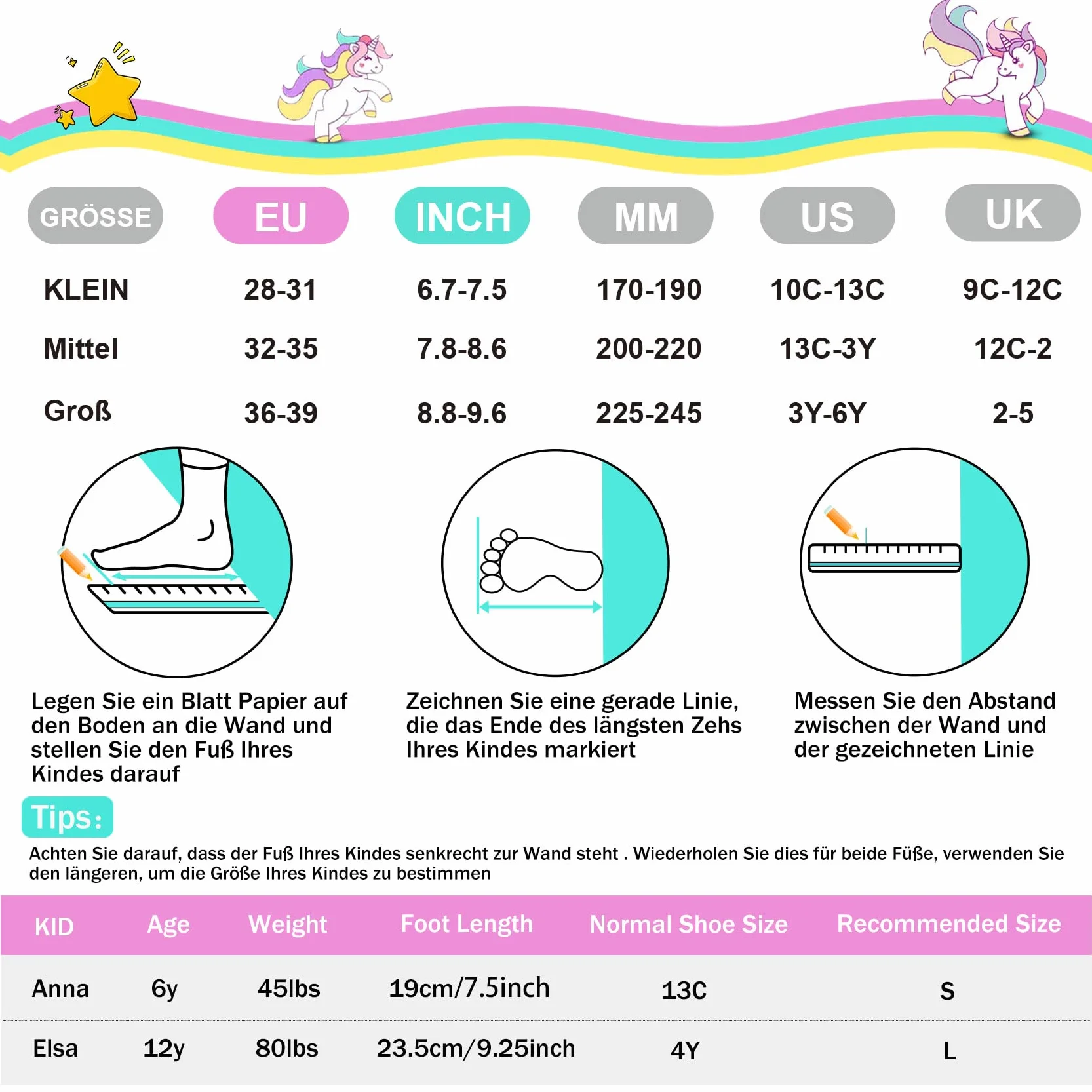SULIFEEL Rainbow Unicorn Verstellbare Schwarz Rollschuhe für Kinder mit Leuchtenden Rädern für Jungen