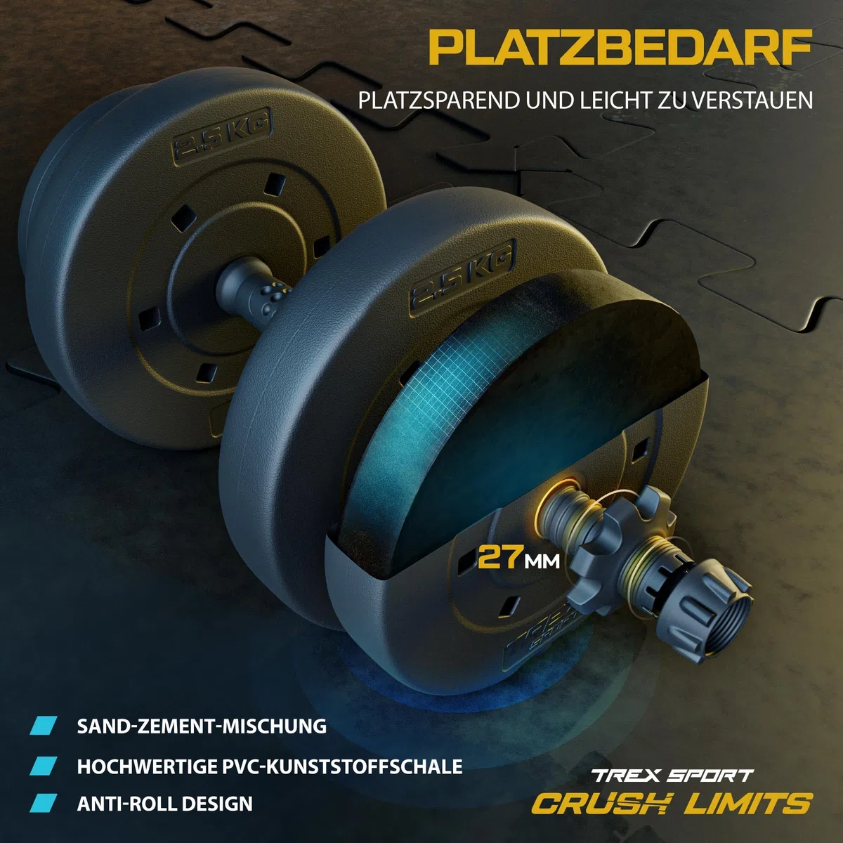 TREX SPORT Hanteln 2er Set Kurzhanteln & Langhantel | 20kg 40kg Hantelset | Kurzhanteln Set, Dumbbell Hanteln Set, Kurzhantel mit Verbindungsrohr & Langhantel, rutschfeste Griffe, robust