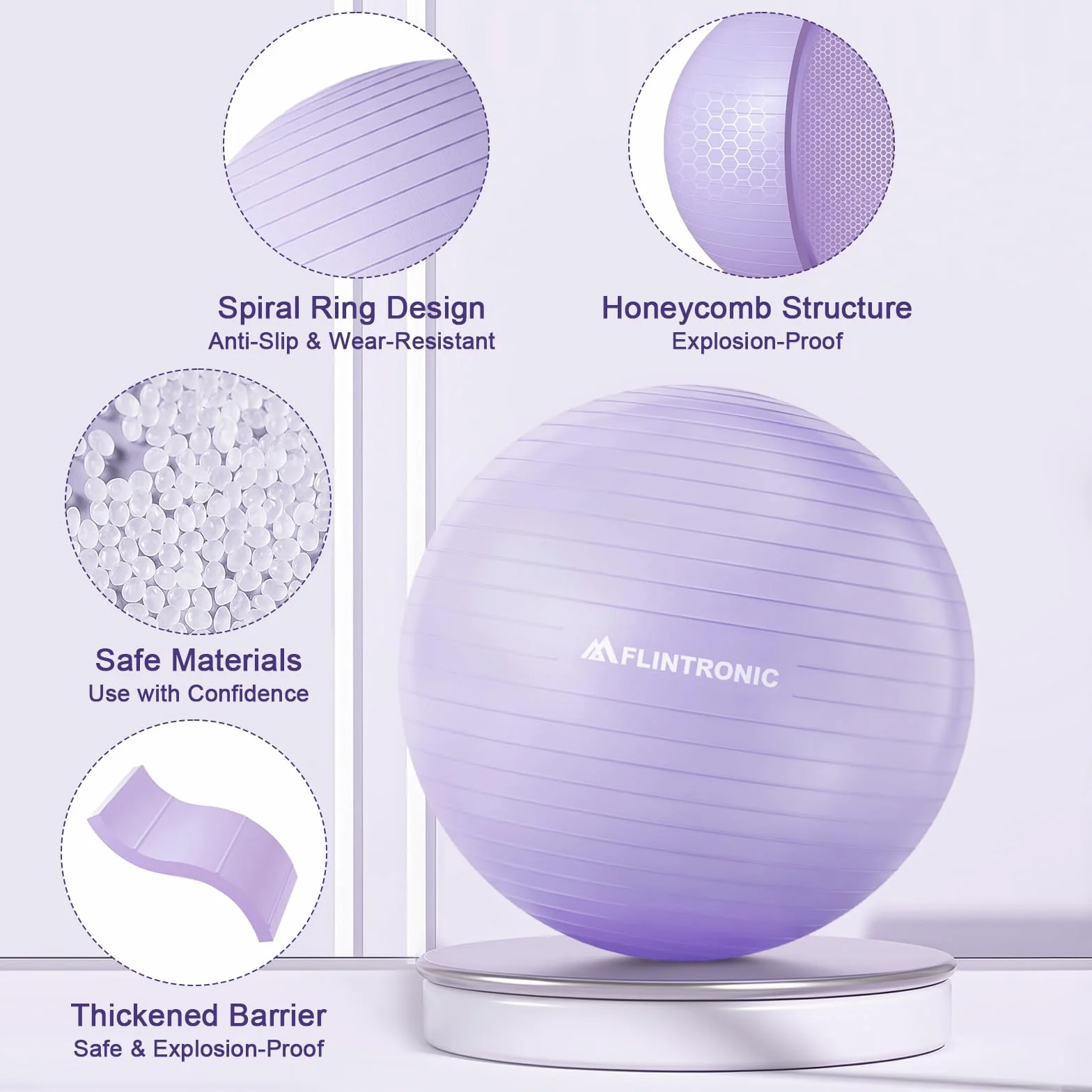 flintronic Gymnastikball, 55 und 65 cm, Ultra-Dicker Anti-Explosions-Yoga-Ball mit aufblasbarer Fußpumpe, Anti-Rutsch-Sitzbal, Robuster Maximalbelastbarkeit Fitness-Ball für Fitness, Yoga, Pilates