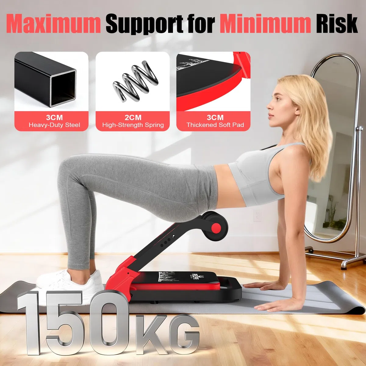 RELIFE REBUILD YOUR LIFE Bauchmuskeltrainer Bauchtrainer für Zuhause Gerät Zusammenklappbar & 3 Widerstandsstufen Bauch Beine Po Training Core Ab Machine Abdominal Trainers