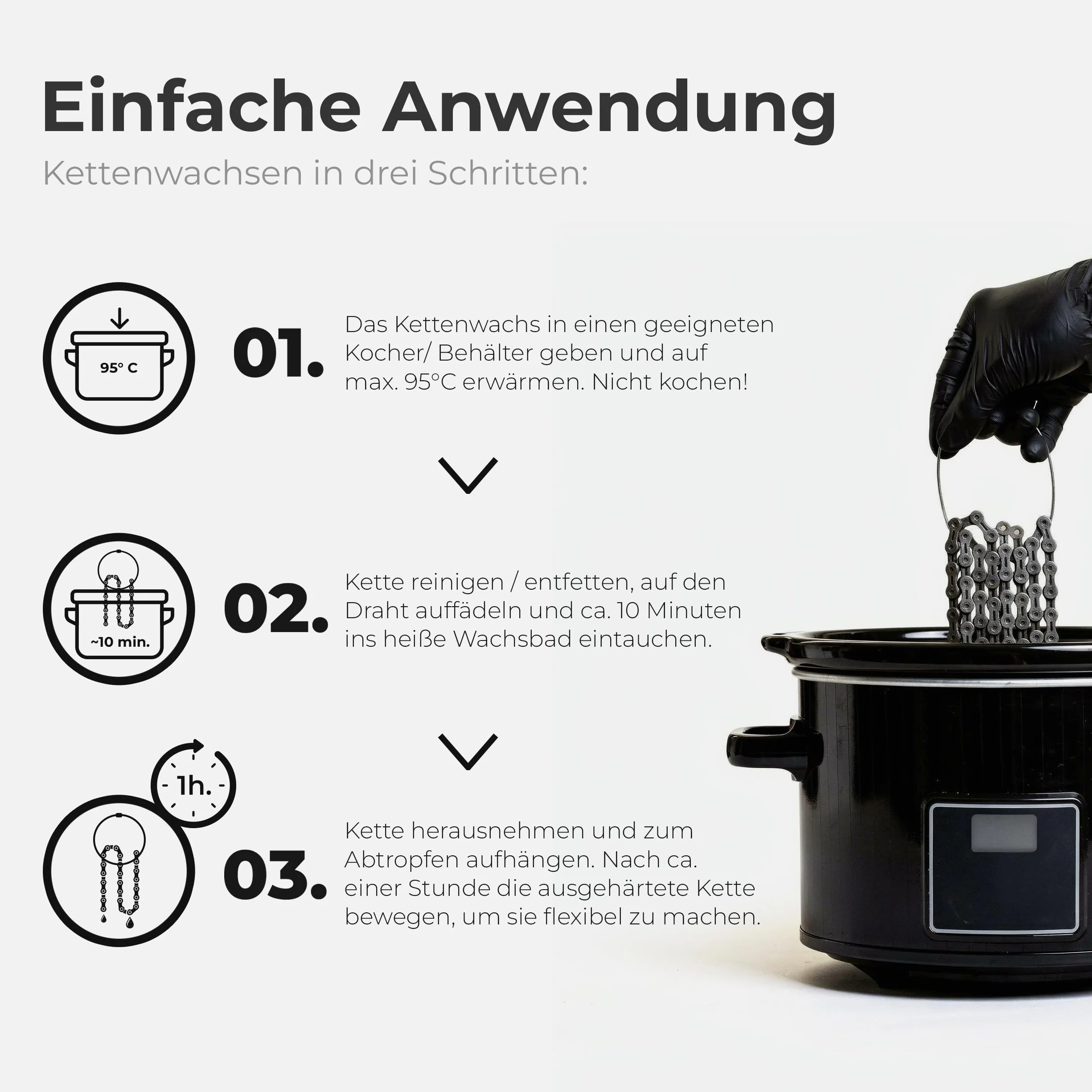 Fitgadgets Chain Wax Starter-Set, Kettenwachs Spar-Komplettset, 500g Heißwachs Pellets, 120ml Kettenwachs, 5 Kettenhalter, für Gravelbike, Rennrad, MTB & E-Bike