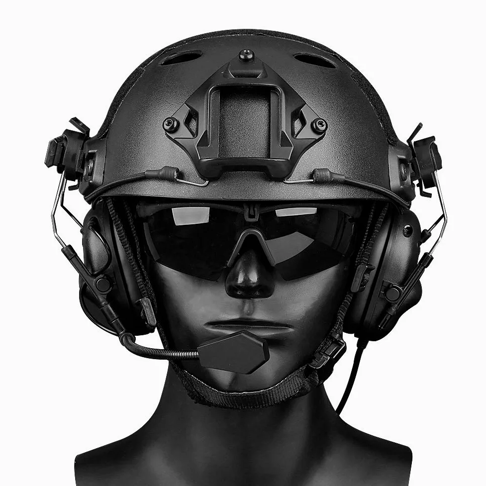 Taktisches Headset für Helm Airsoft Paintball Helm Seitenschiene Kopfhörer Wasserdichtes Schieß Jagd Headset Ohrenschützer Funktionskopfhörer