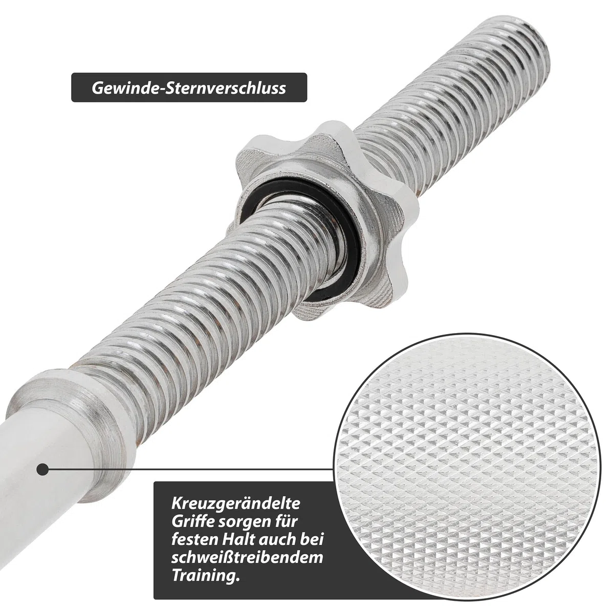 Curl-Set 120 cm 26 kg 8 Gewichte Gusseisen Krafttraining Zugstange silber verchromt Workout Bodybuilding Fitness Sternverschlüsse Gewichtheben