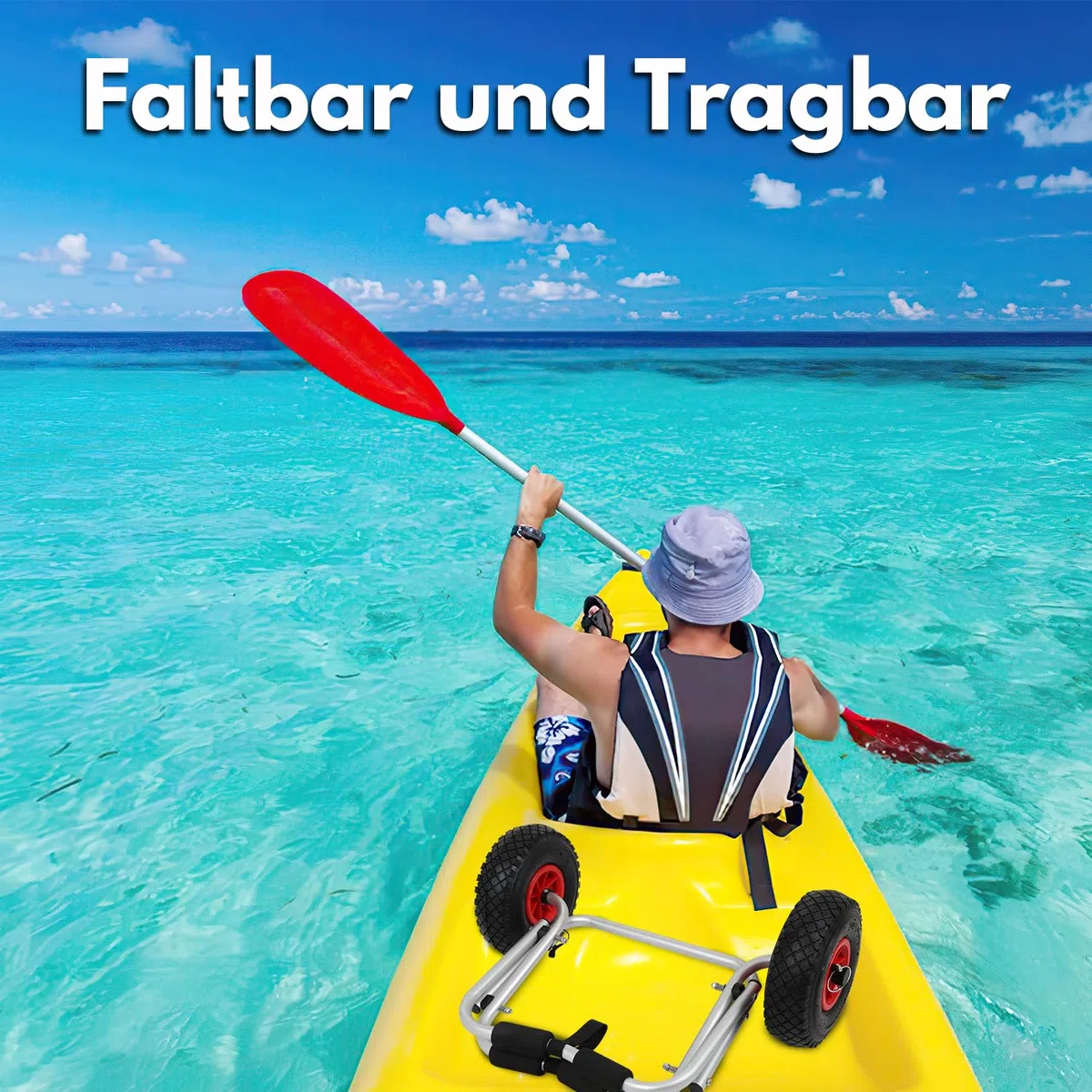 Fiqops Kajakwagen Aluminium, Kanuwagen Faltbare bis 80 kg,Transportwagen für Boote Kanu oder Kajak,Bootswagen mit Spannriemen,Tragbar Kajakwagen,Bootstrailer für Kanu und Kajakliebhaber,Kanu Trolley