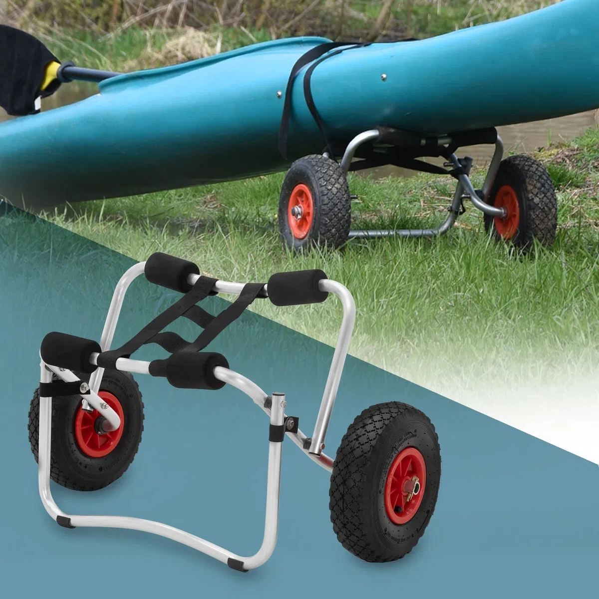ECD Germany Kajakwagen Kanuwagen faltbar aus Aluminium 72x32x46 cm, bis 70 kg, inkl. Zubehör, Bootswagen Kajak Kanu Transportwagen Trolley Surfwagen Bootstrailer Faltboot SUP Surf Board Transport