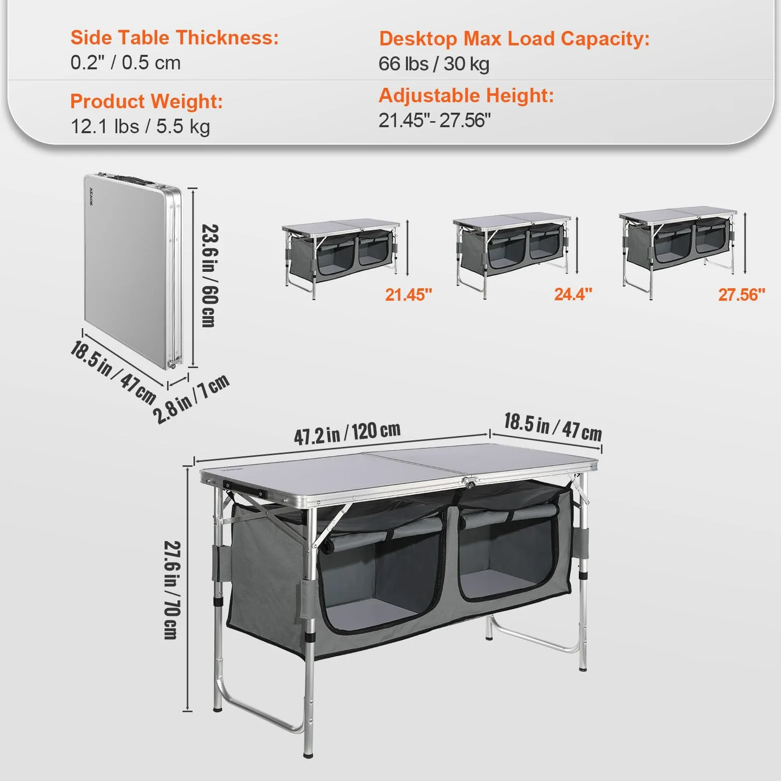 VEVOR Campingküche inkl. Tragetasche Campingschrank Einstellbar Campingschrank, Reiseküche Küchenbox Zeltschrank Outdoor Camping Küche Zeltschrank Camping Reisen Grau Tragbar Küchenbox Reiseküche