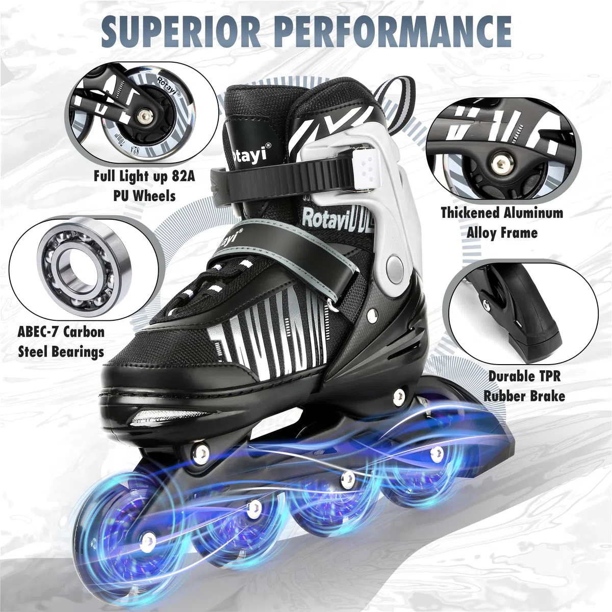 TaroKitc Inliner für Kinder Jugendliche und Damen/Herren, 4 Größen Verstellbare Inline Skates für Mädchen Jungen, Jugendliche Anfänger Inline Rollschuhe in den Größen 30–45