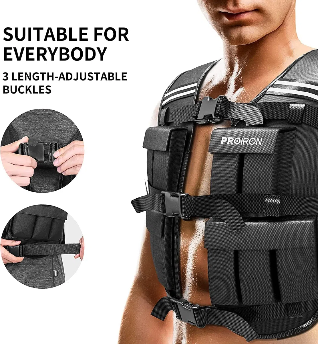 PROIRON Verstellbare Gewichtsweste 10/20kg mit Reflektierenden Streifen für Laufen/Krafttraining/Workout/Jogging und Home Gym.