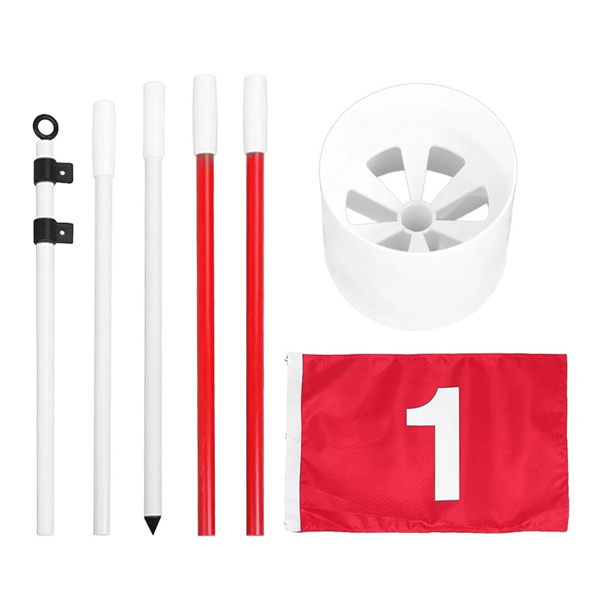 Golf Loch Fahne mit Fahnenstange | Aus 5-teiliger wetterfester Glasfaser | Übungsfahnen für das Putting Green | Für Hobbygolfer, Anfänger und Profis im Garten, Verein oder auf dem Platz