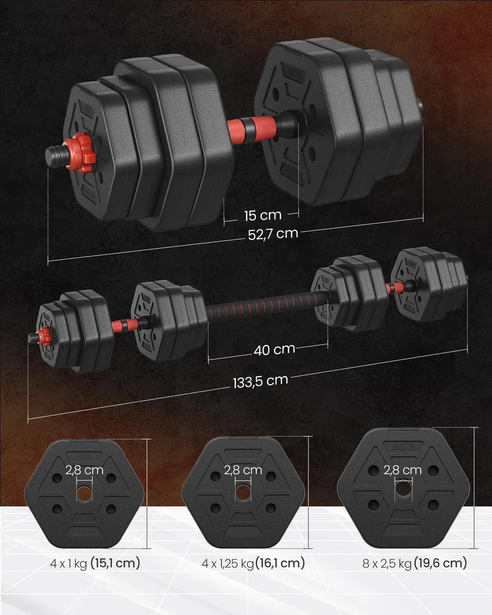 SONGMICS Hantelset, Hanteln mit Verbindungsstange, Hexagon, Kurzhantelset, 10 kg, 20 kg, 30 kg, 40 kg, für Workout, Fitnesstraining, Gewichtheben für Zuhause, Fitnessstudio