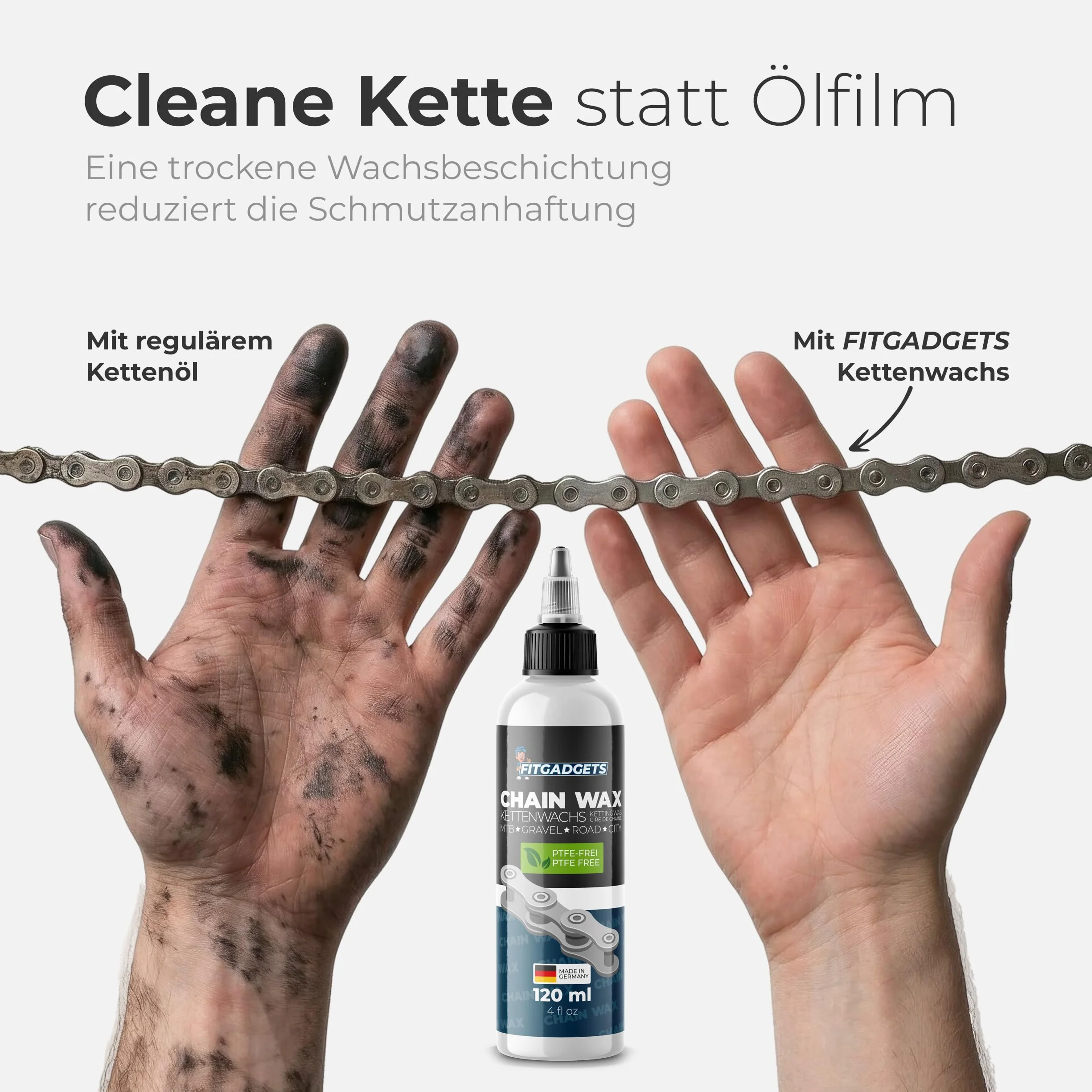 Fitgadgets Chain Wax Starter-Set, Kettenwachs Spar-Komplettset, 500g Heißwachs Pellets, 120ml Kettenwachs, 5 Kettenhalter, für Gravelbike, Rennrad, MTB & E-Bike