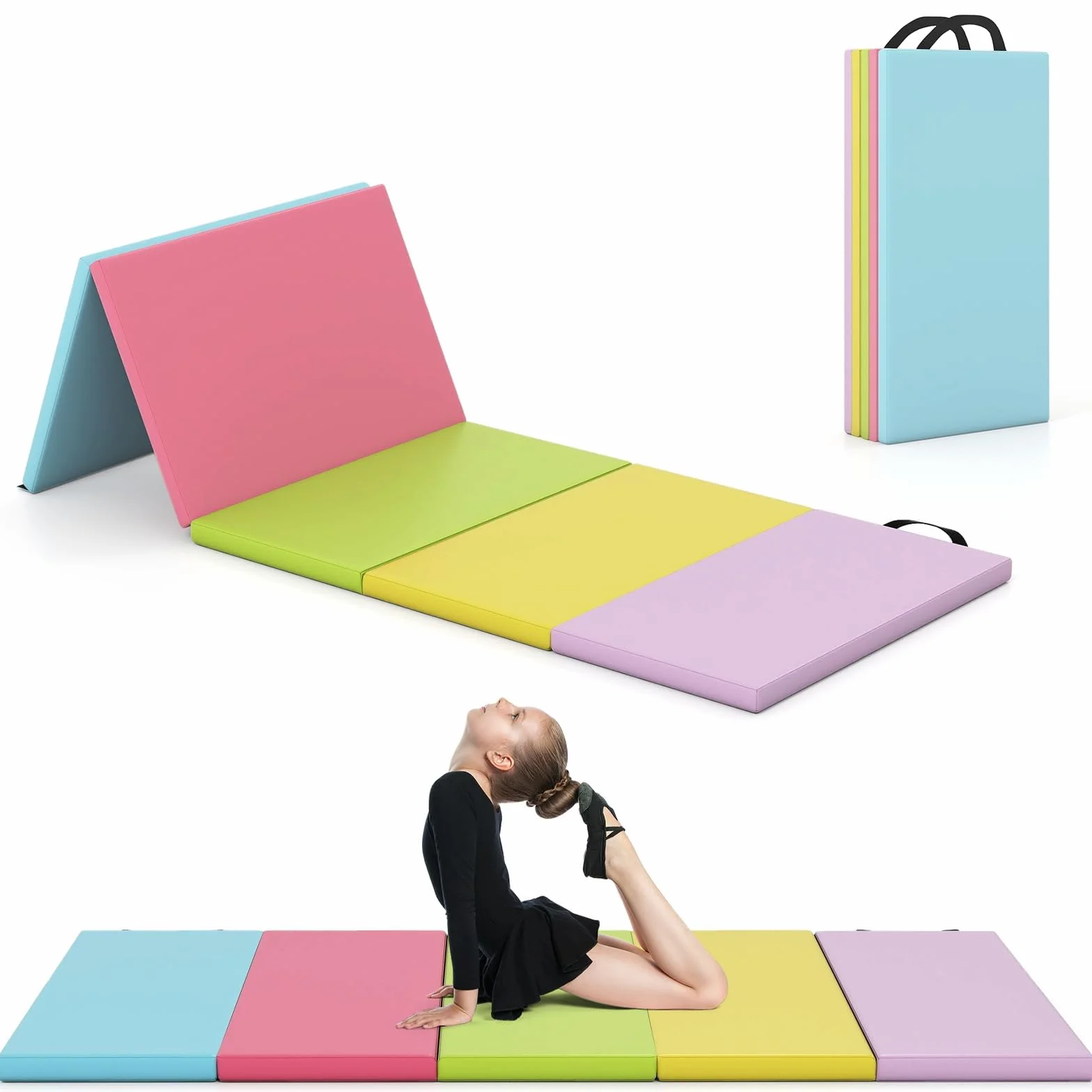 COSTWAY Turnmatte klappbar, 200 x 75cm Weichbodenmatte, Gymnastikmatte 5 fach faltbar mit Tragegriff & Klettverschluss, Sportmatte Fitnessmatte zuhause für Kinder Erwachsene