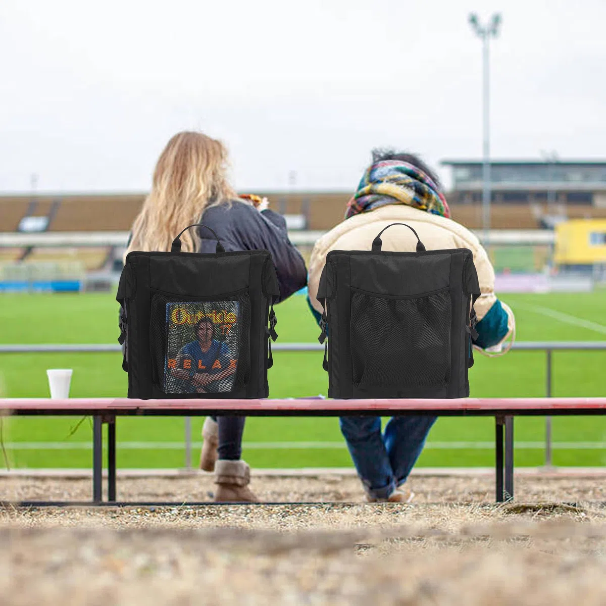 REDCAMP Tragbarer Stadion Sitzkissen für Bleicher mit Rückenlehne,Faltbarer Stadionstuhl, justierbares Bleicher Bank Kissen, Stadionstuhl mit Schultergurten, für Outdoor, Sportereignis,Camping