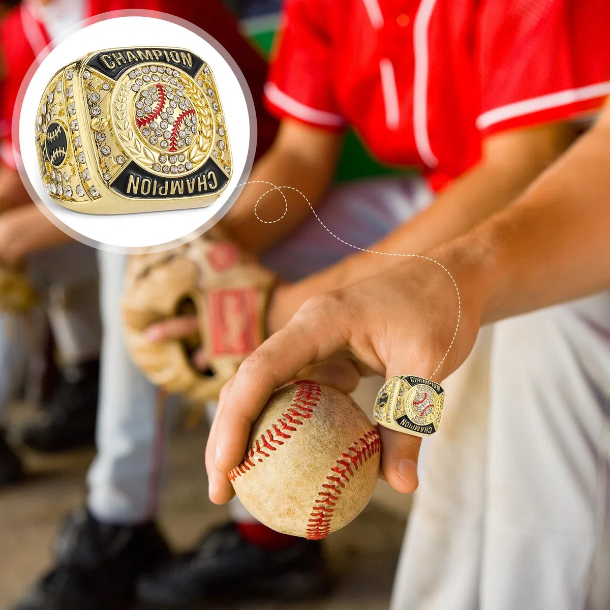 Landical 12 Stück Baseball-Meisterschaftsringe, Ballspiele, Meisterschaft, Trophäenringe, Sportball, Auszeichnungsgeschenk mit Display-Hals-Kette und Ständer für Turnier oder Champion-Sieger