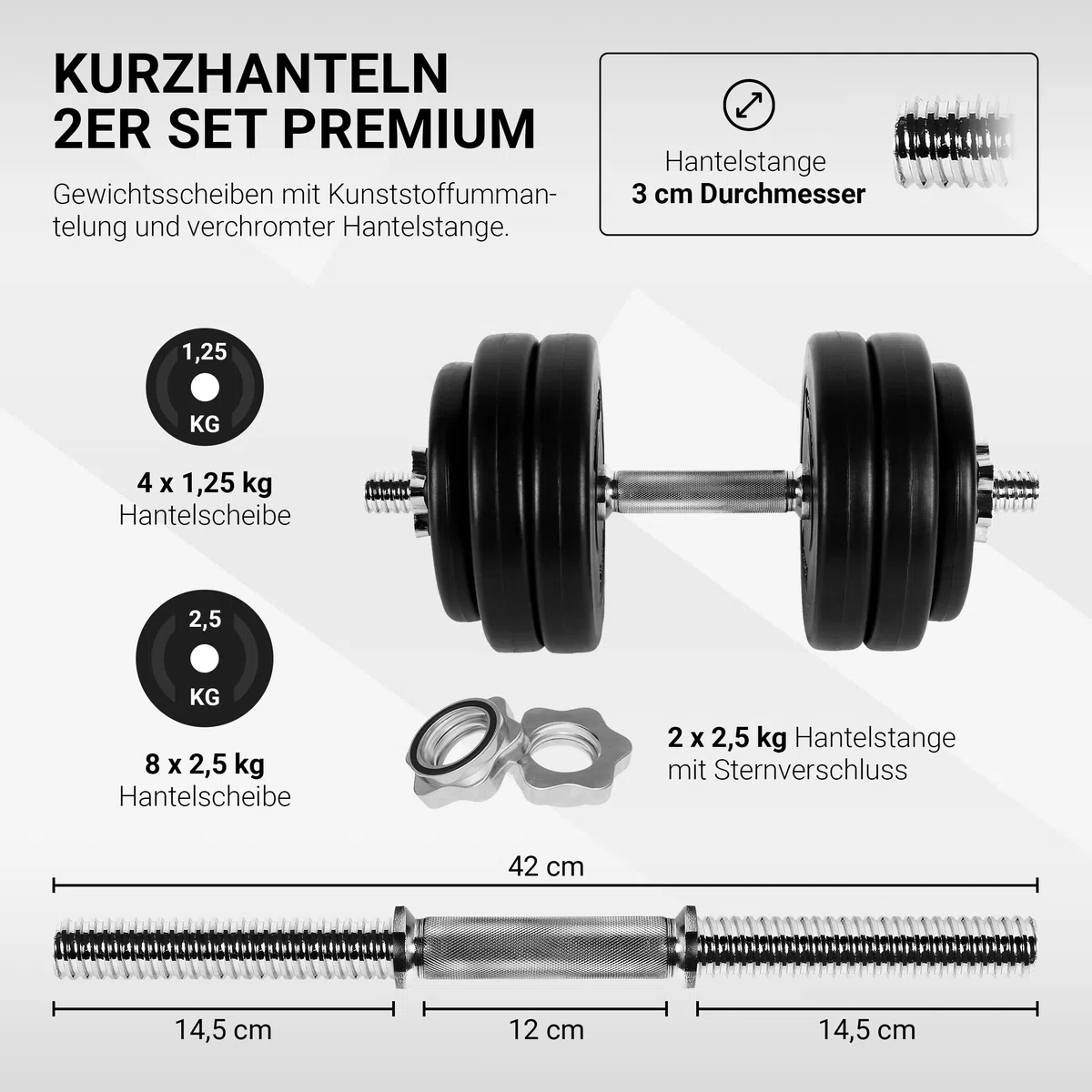 MSPORTS Hantelset Premium - Hantelstange + Hantelscheiben & Sternverschlüsse – verstellbare Langhantel/Kurzhantel Kombination für Home-Gym & Krafttraining