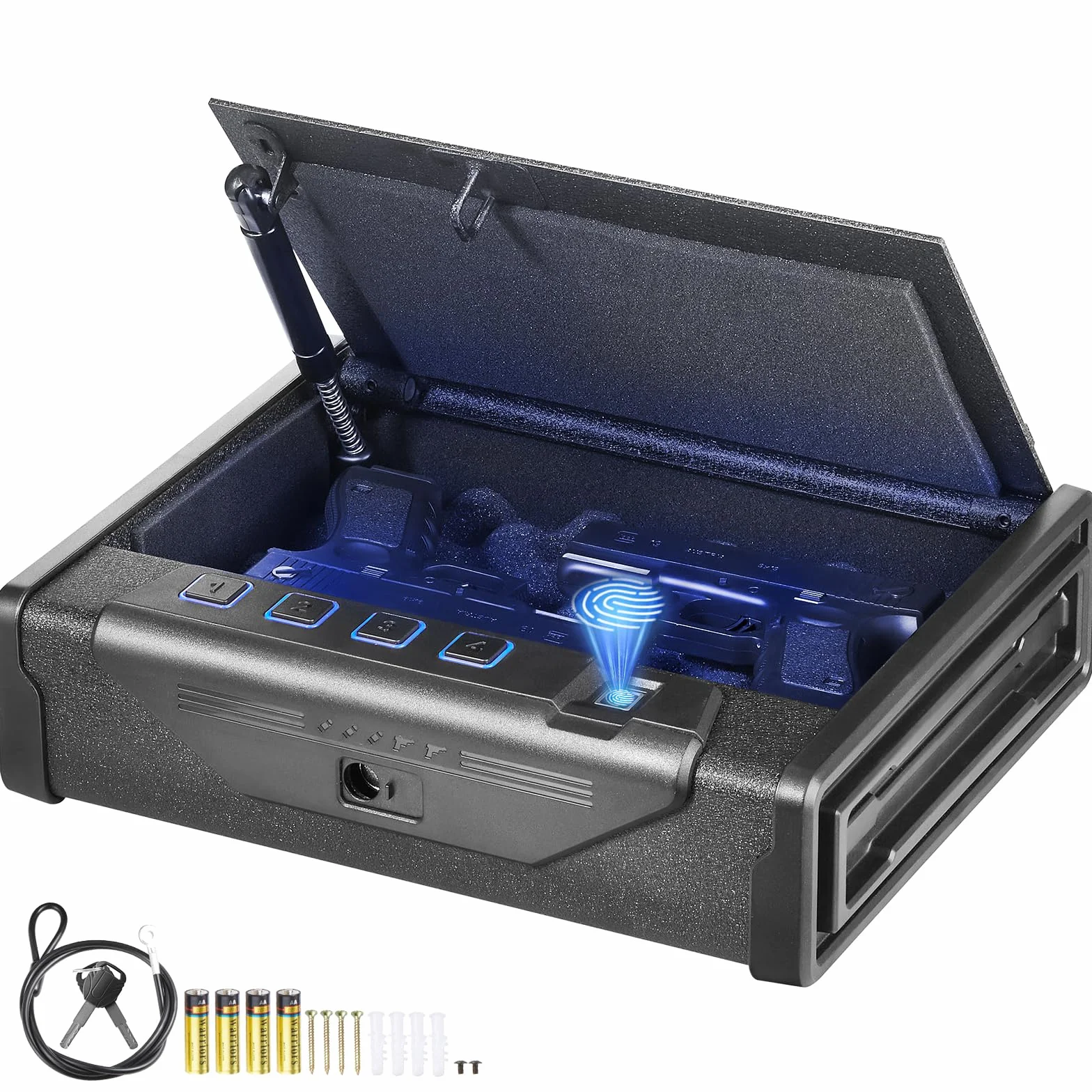 VEVOR Waffentresor Pistolentresor Waffenkoffer, Tragbar 2 Pistolen Pistolentresor Fingerabdruck, Schlüssel oder Passwort Waffensafe Kaltgewalzter Stahl, 260x180x50 mm Waffenschrank Wandtresor