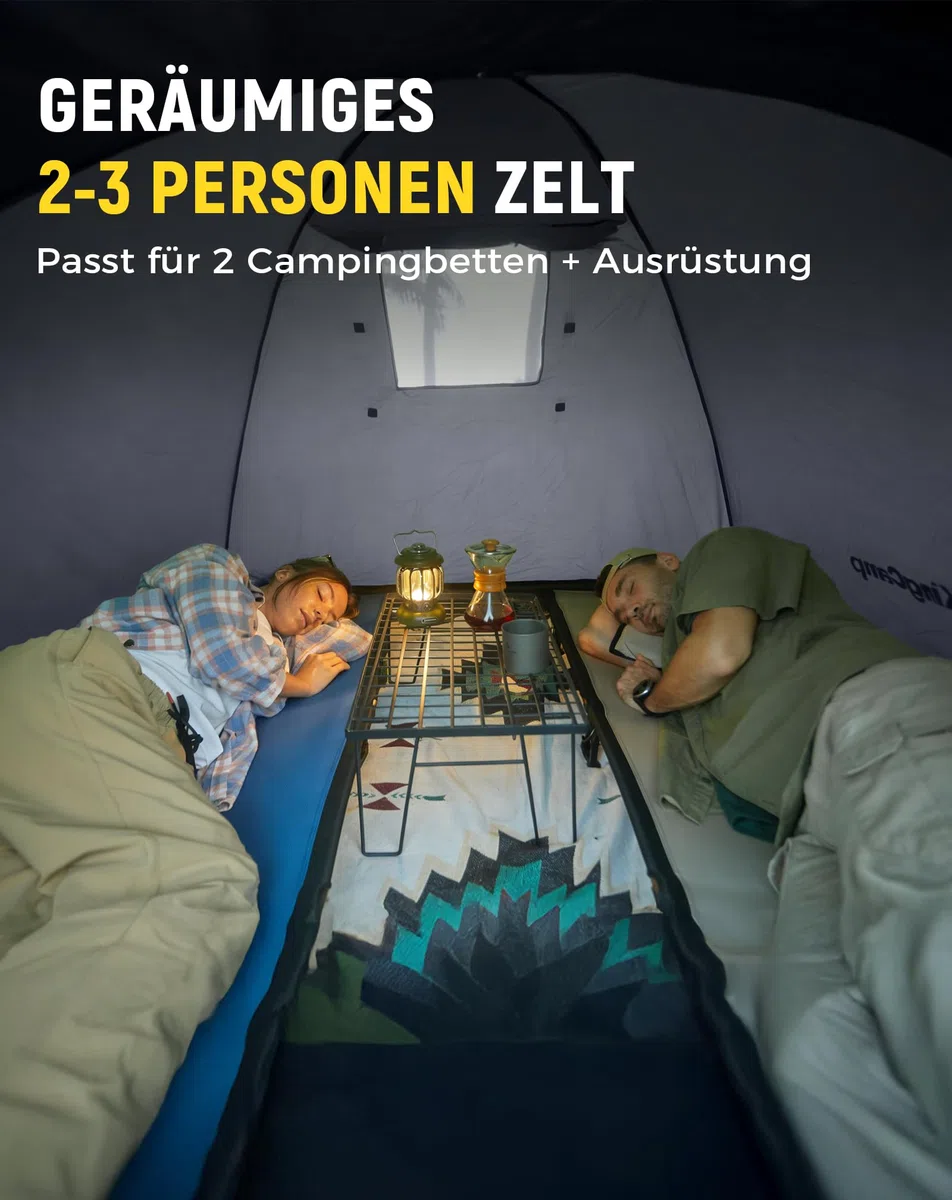 KingCamp 2-3 Personen Zelt Wasserdicht 3000mm Ultraleicht Camping Zelt mit Übergroßer Regenkappe & Reflektierenden Seilen -Kuppelzelte für Festival,Wochenend-Camping, Reisen - 210x180x130cm